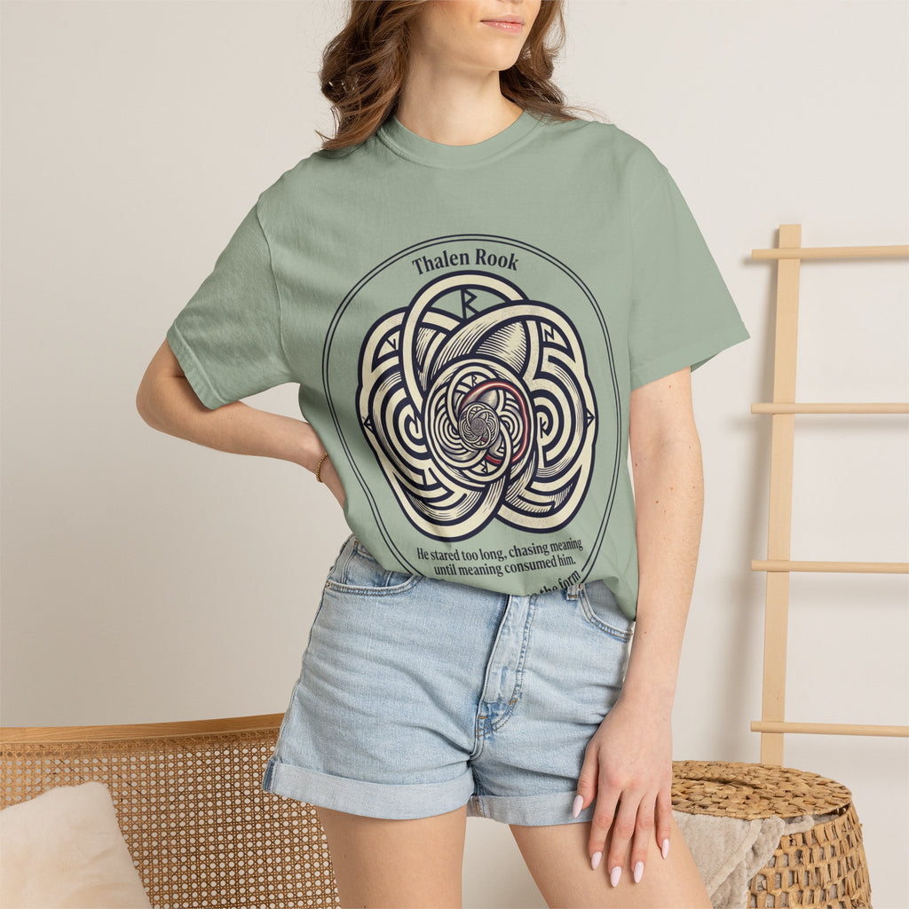 Power Runs Black PRB Thalen Rook Celtic Knot Graphic T-Shirt — "He stared too long..." Quote Tee by Power Runs Black