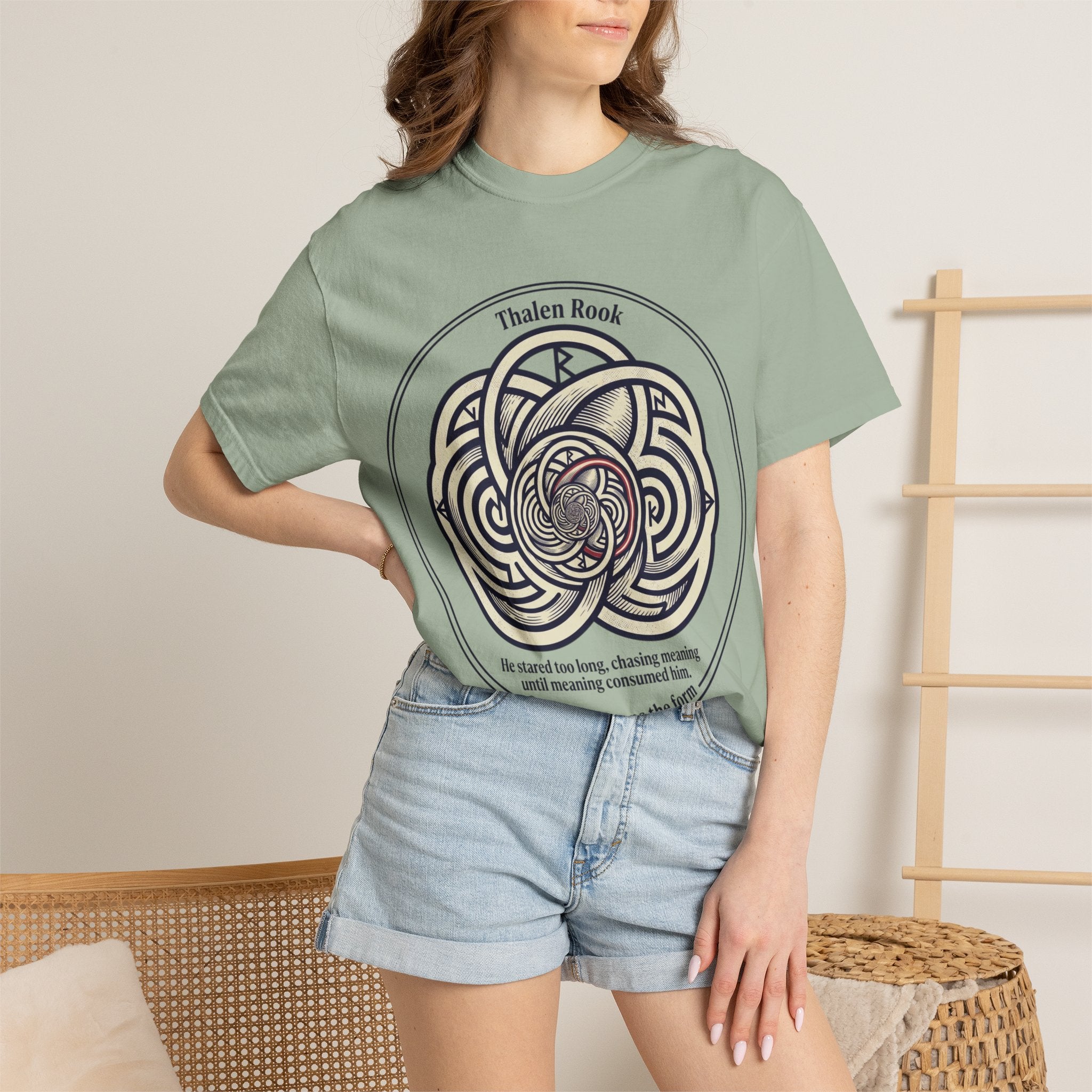Power Runs Black PRB Thalen Rook Celtic Knot Graphic T-Shirt — "He stared too long..." Quote Tee by Power Runs Black
