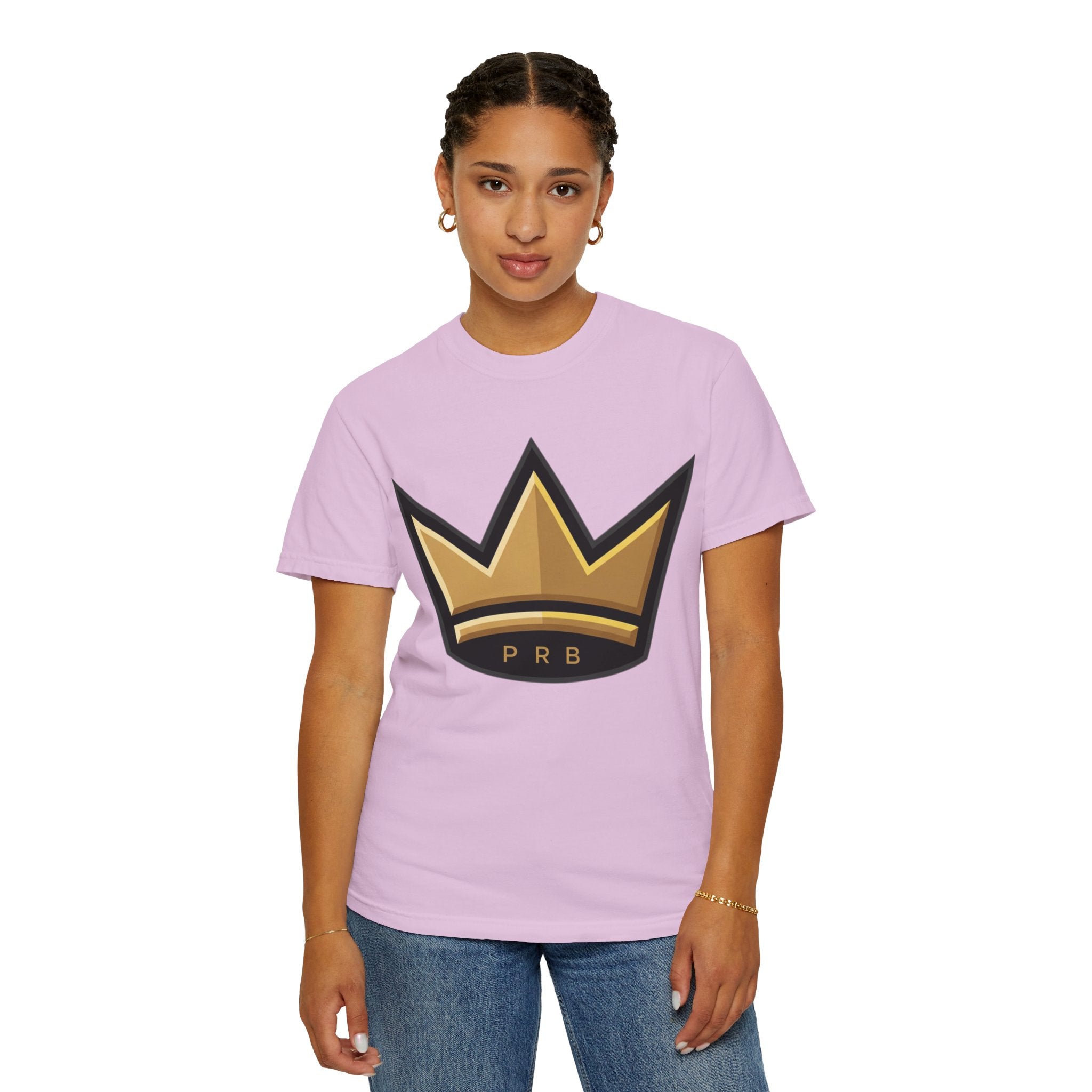 PRB Crown & Cosmos Graphic T-Shirt | Gold Royal Crest & Celestial Back by Printify