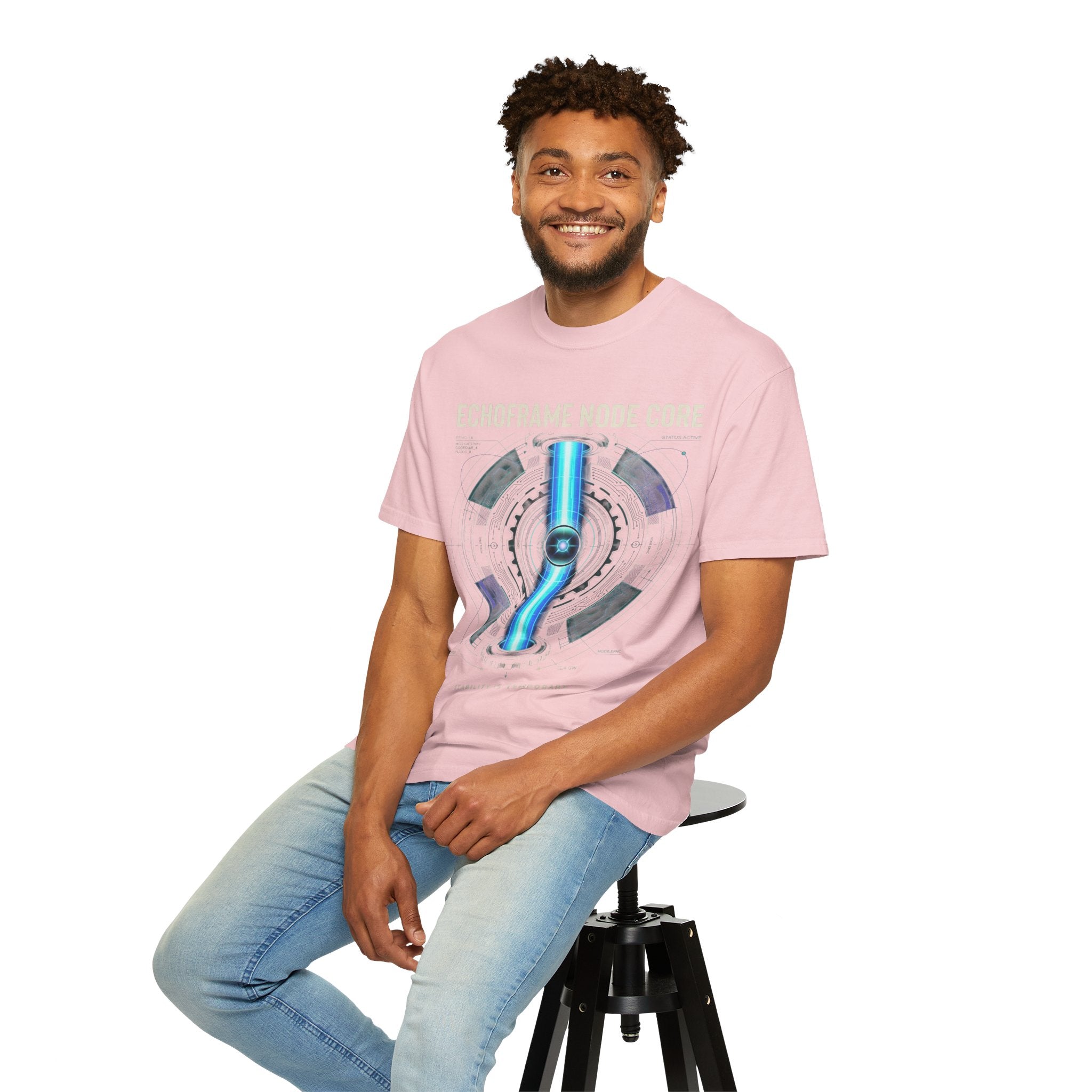 Power Runs Black PRB Echoframe Node Core T-Shirt — Futuristic Tech Graphic Tee by Power Runs Black