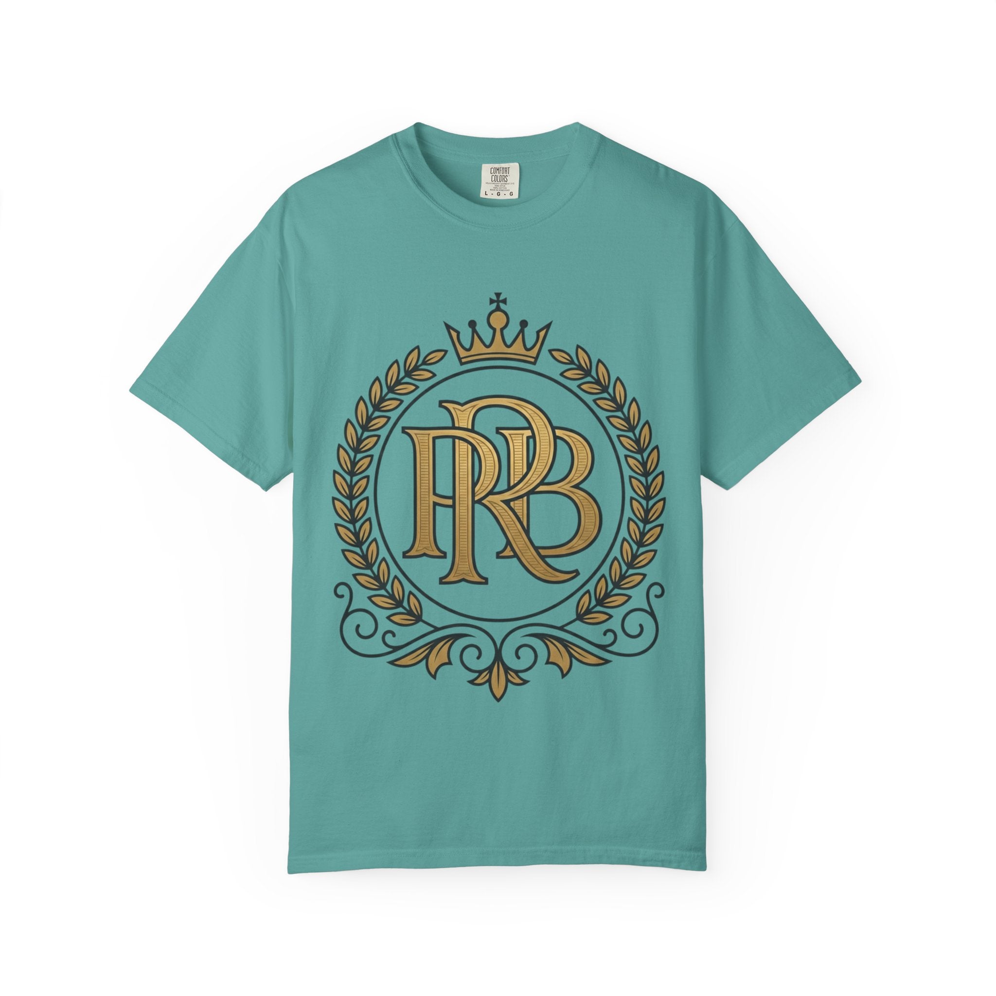 PRB Gold Monogram Crest Graphic T-Shirt | Laurel Crown Emblem Streetwear Tee by Printify