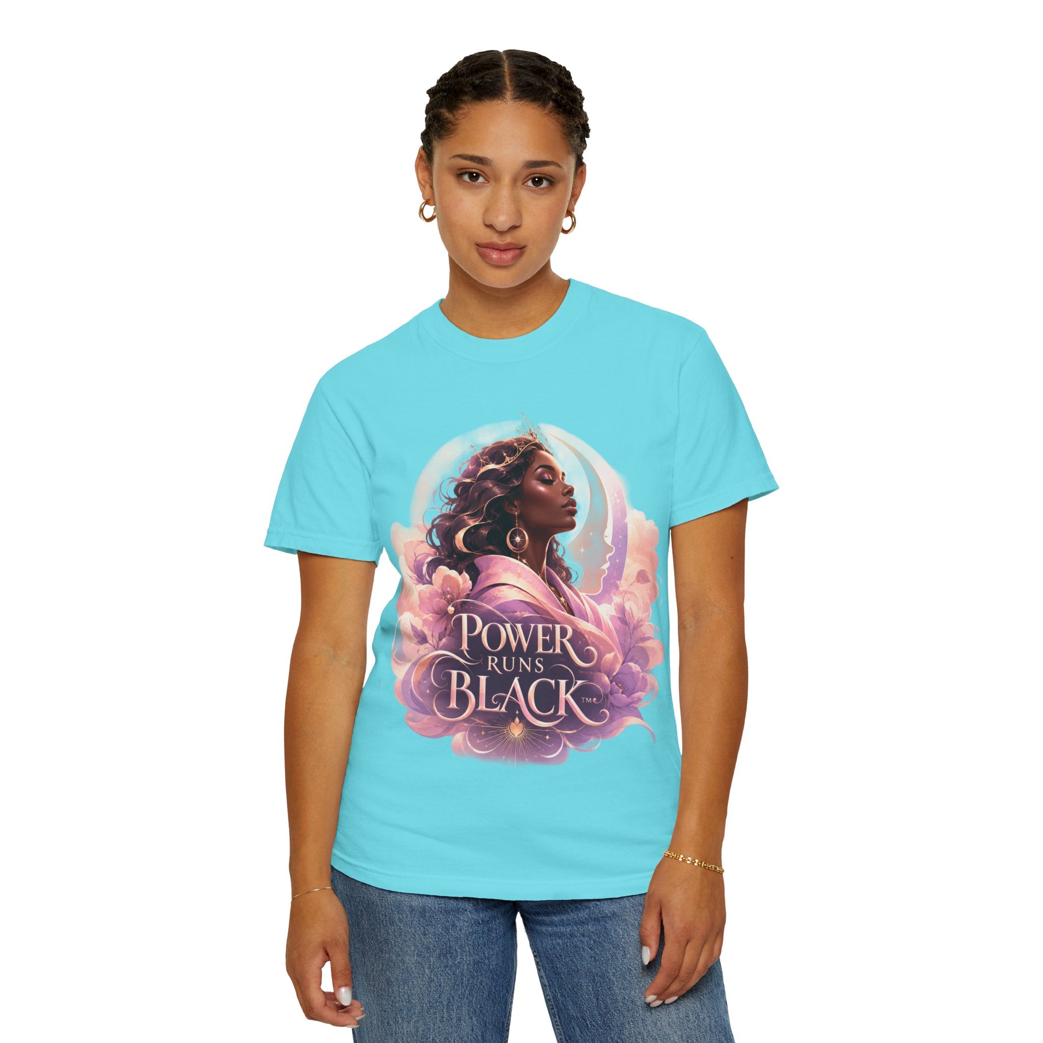 Power Runs Black graphic tee | Black woman portrait, Afro empowerment shirt by Power Runs Black
