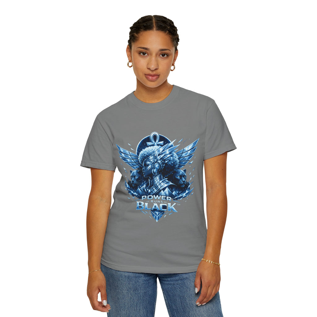 Power of Black Graphic T-Shirt — Egyptian Ankh Warrior Design by Power Runs Black