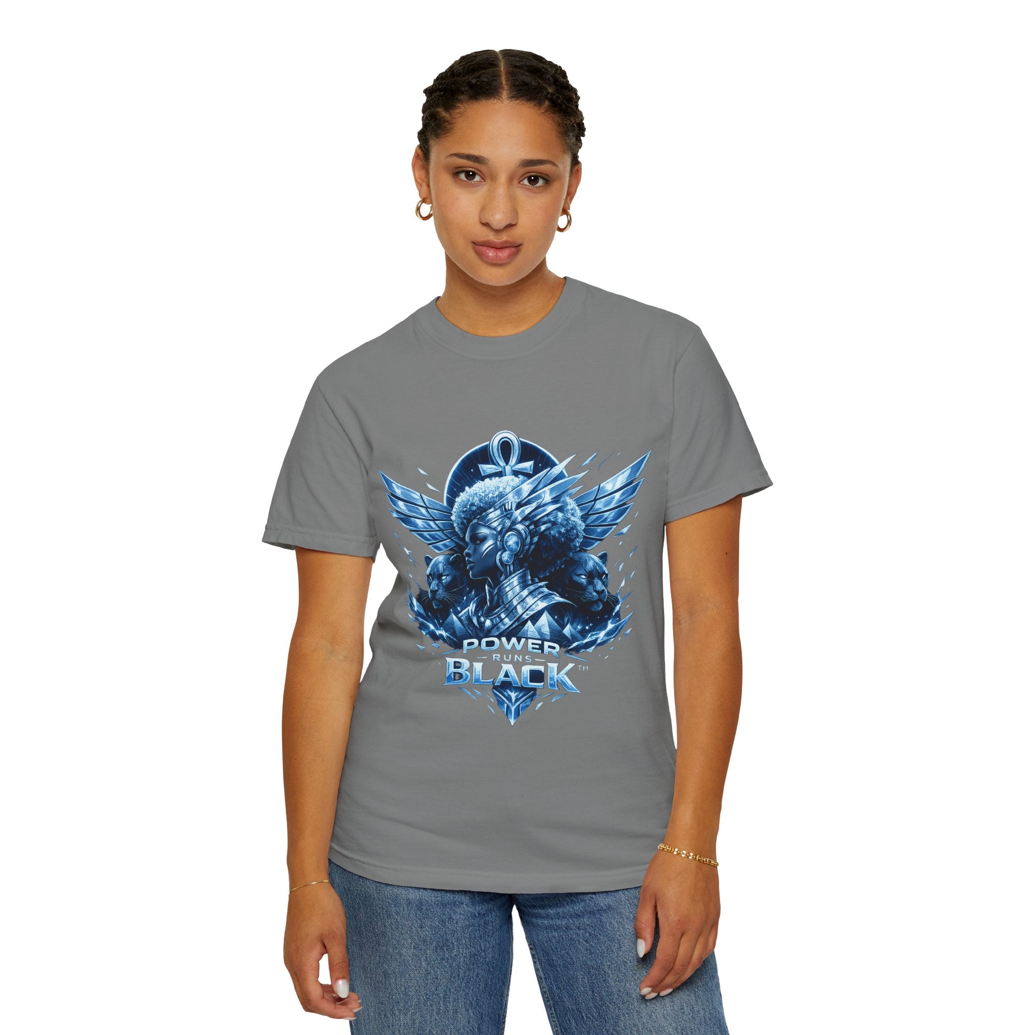 Power of Black Graphic T-Shirt — Egyptian Ankh Warrior Design by Power Runs Black
