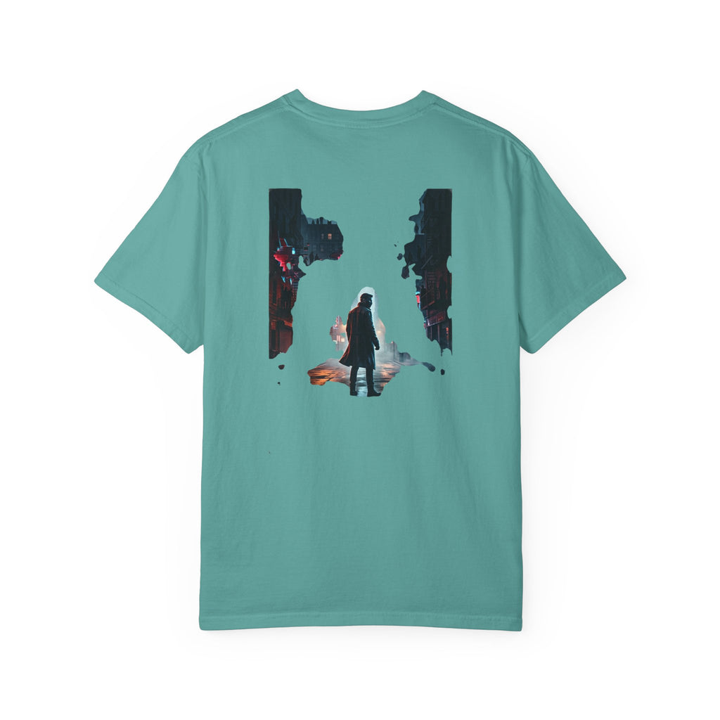 Syndication Loop Cyberpunk Portrait Tee — Tech-Noir Graphic T-Shirt | Power Runs Black by Printify