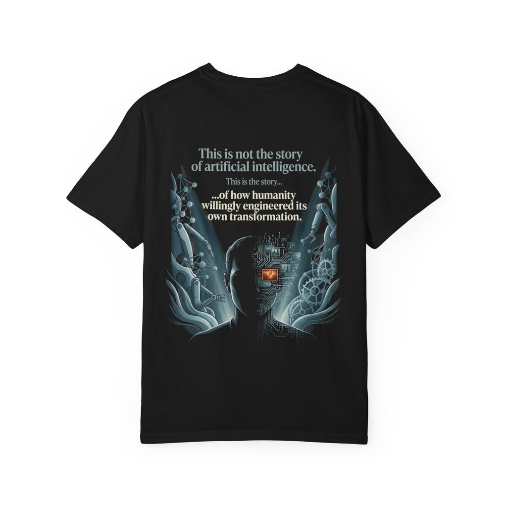 Power Runs Black AI Fusion Graphic T-Shirt — "The Core Age" Split Face Design by Power Runs Black