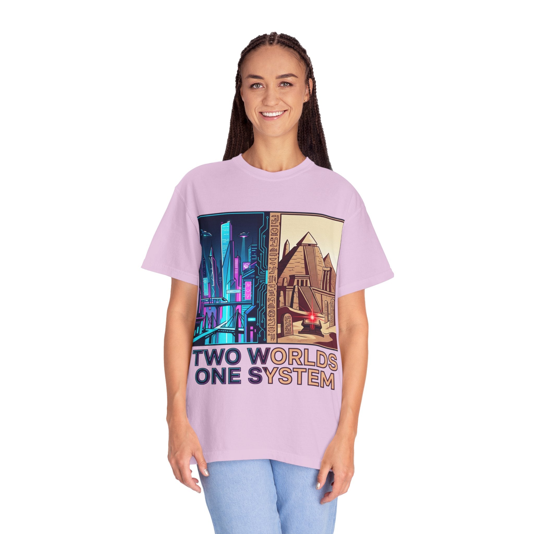 Power Runs Black PRB Blue Technopolis/ Red Dominion Two Worlds One System T-Shirt by Power Runs Black