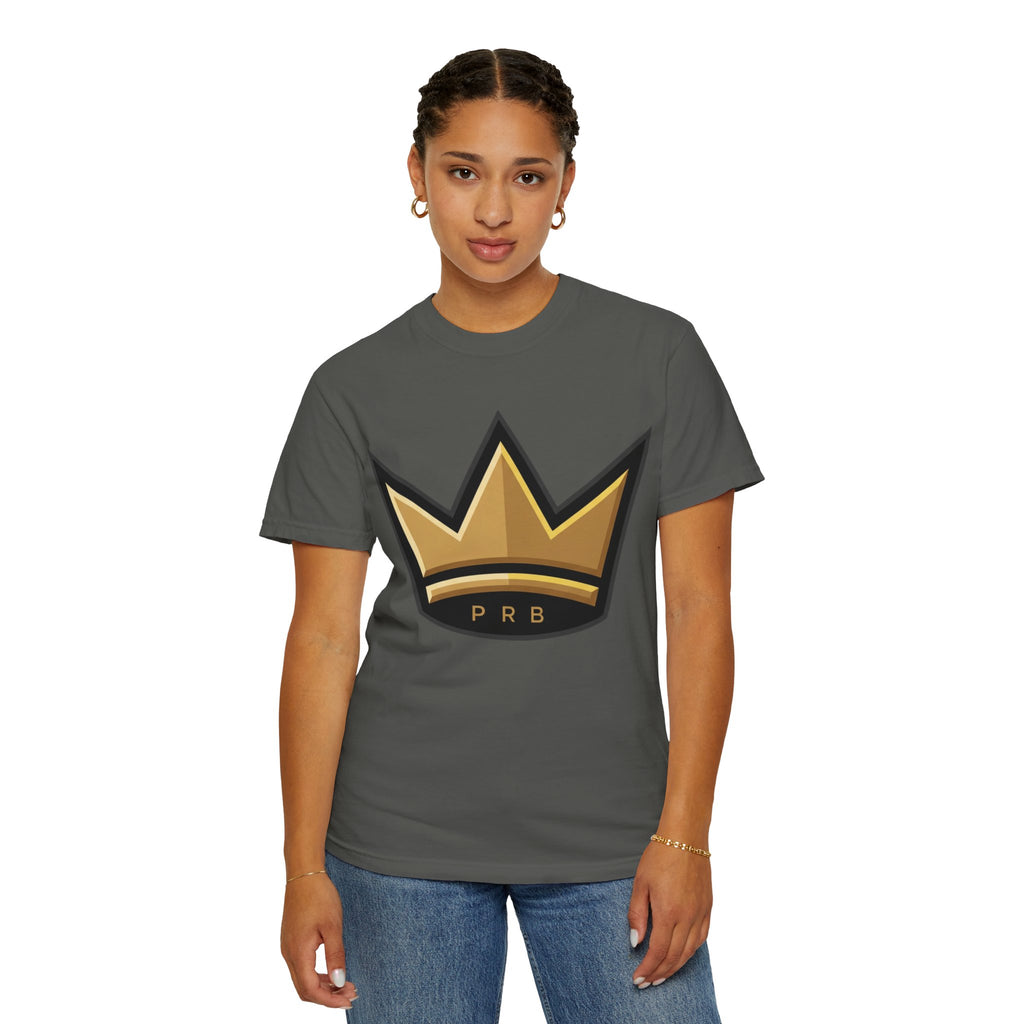 PRB Crown & Cosmos Graphic T-Shirt | Gold Royal Crest & Celestial Back by Printify