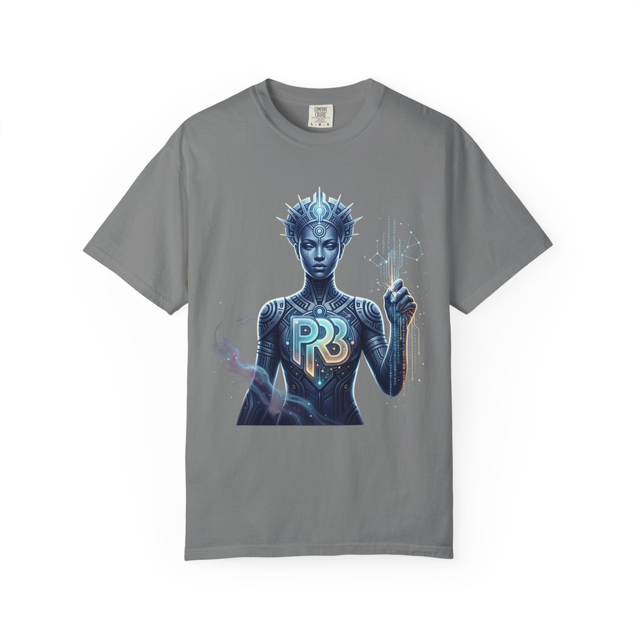 Printify PRB Divine Code Architect 4K Futuristic Blue Android with PR Chest Logo T-Shirt - T-Shirt