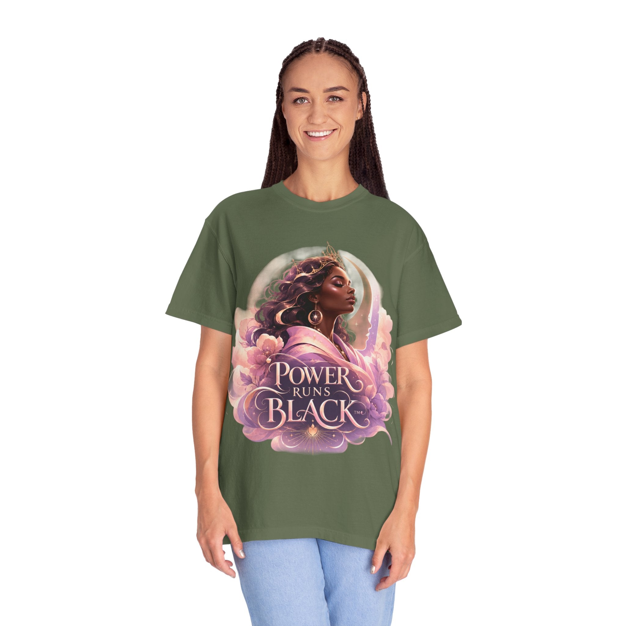 Power Runs Black graphic tee | Black woman portrait, Afro empowerment shirt by Power Runs Black