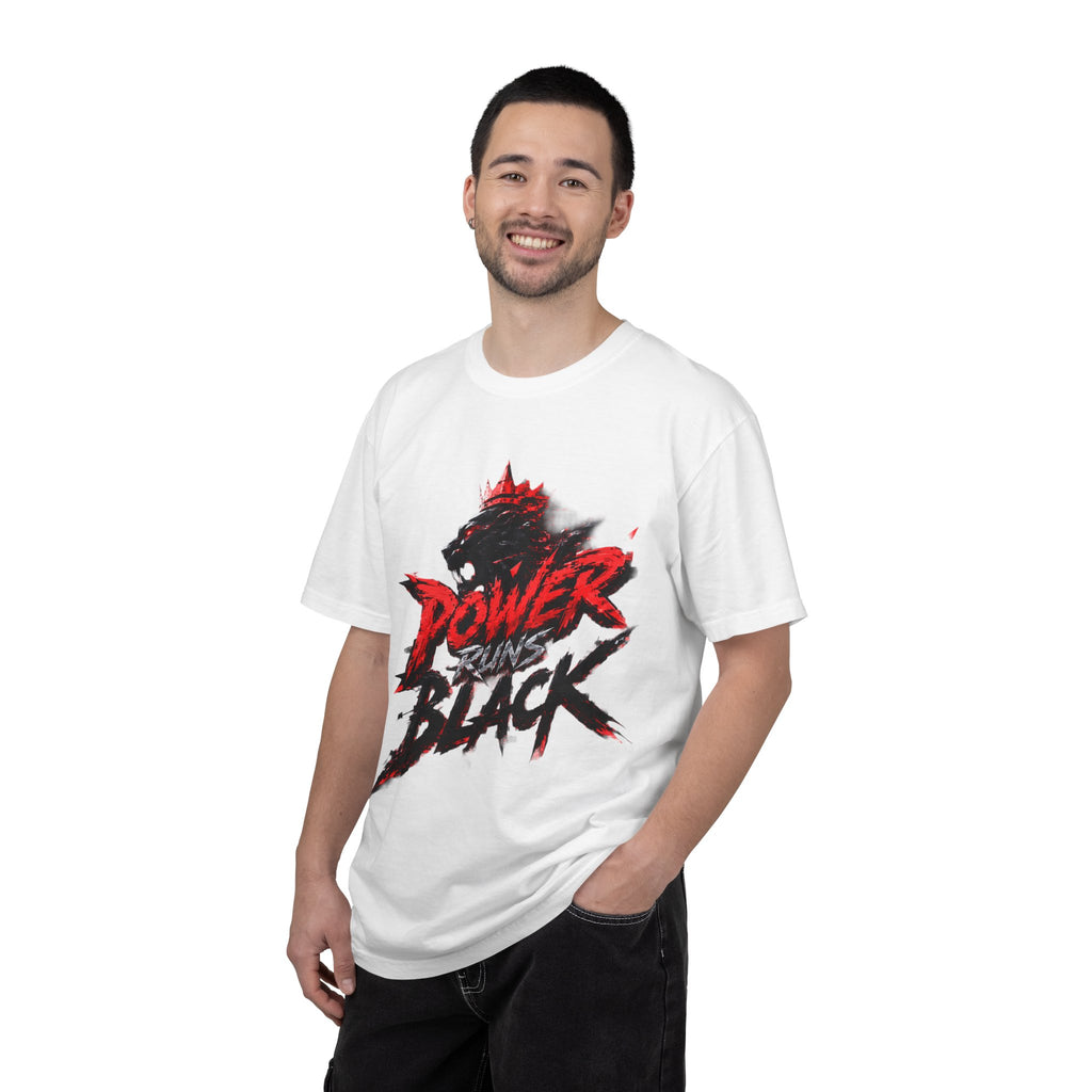 Power Runs Black T-shirt | Wolf Silhouette, Red Black Graphic Tee by Power Runs Black