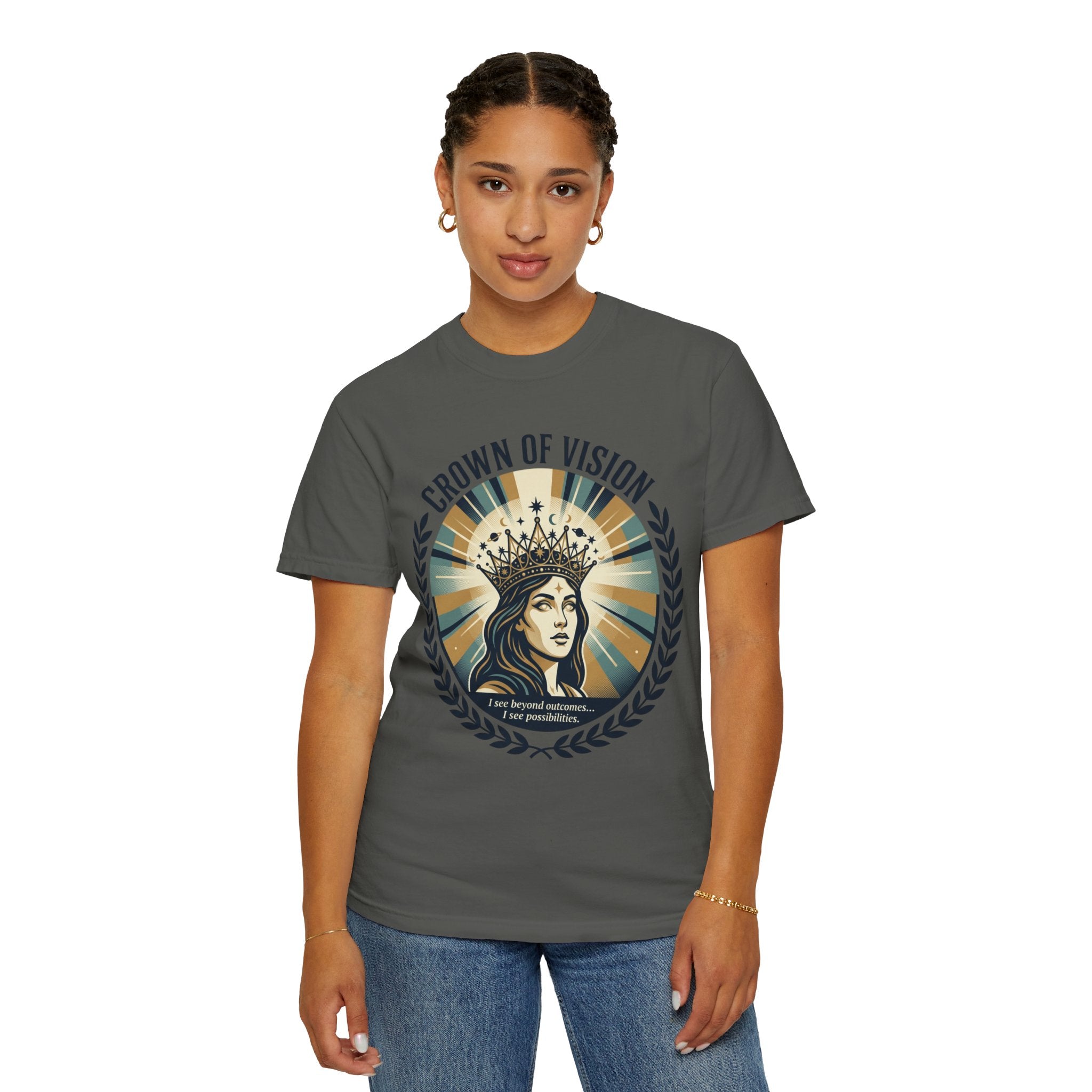 Power Runs Black Crown of Vision T-Shirt — Vintage Inspirational Graphic Tee by Printify