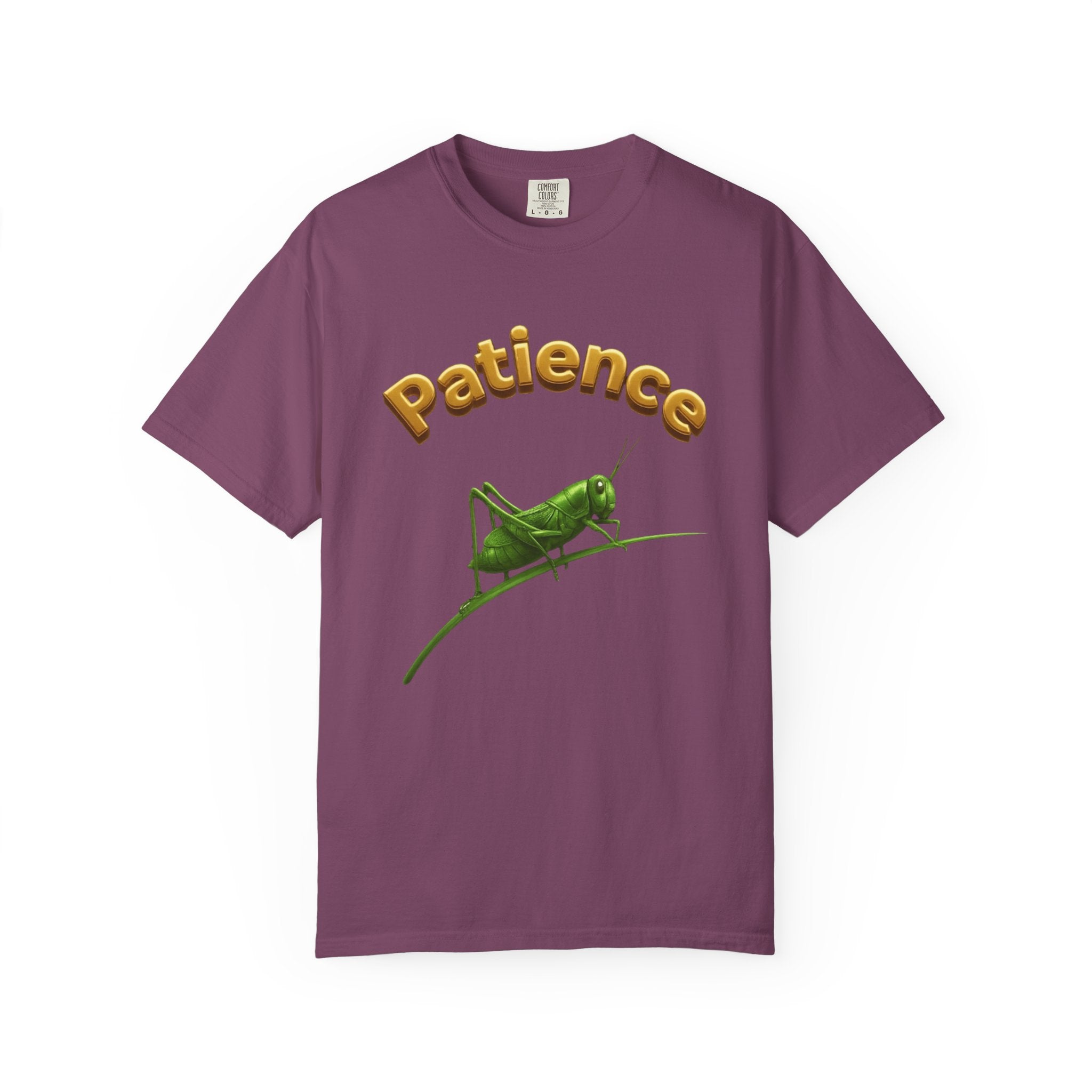 PRB Patience Grasshopper T-shirt | Green Grasshopper Illustration, Positive Quote by Printify