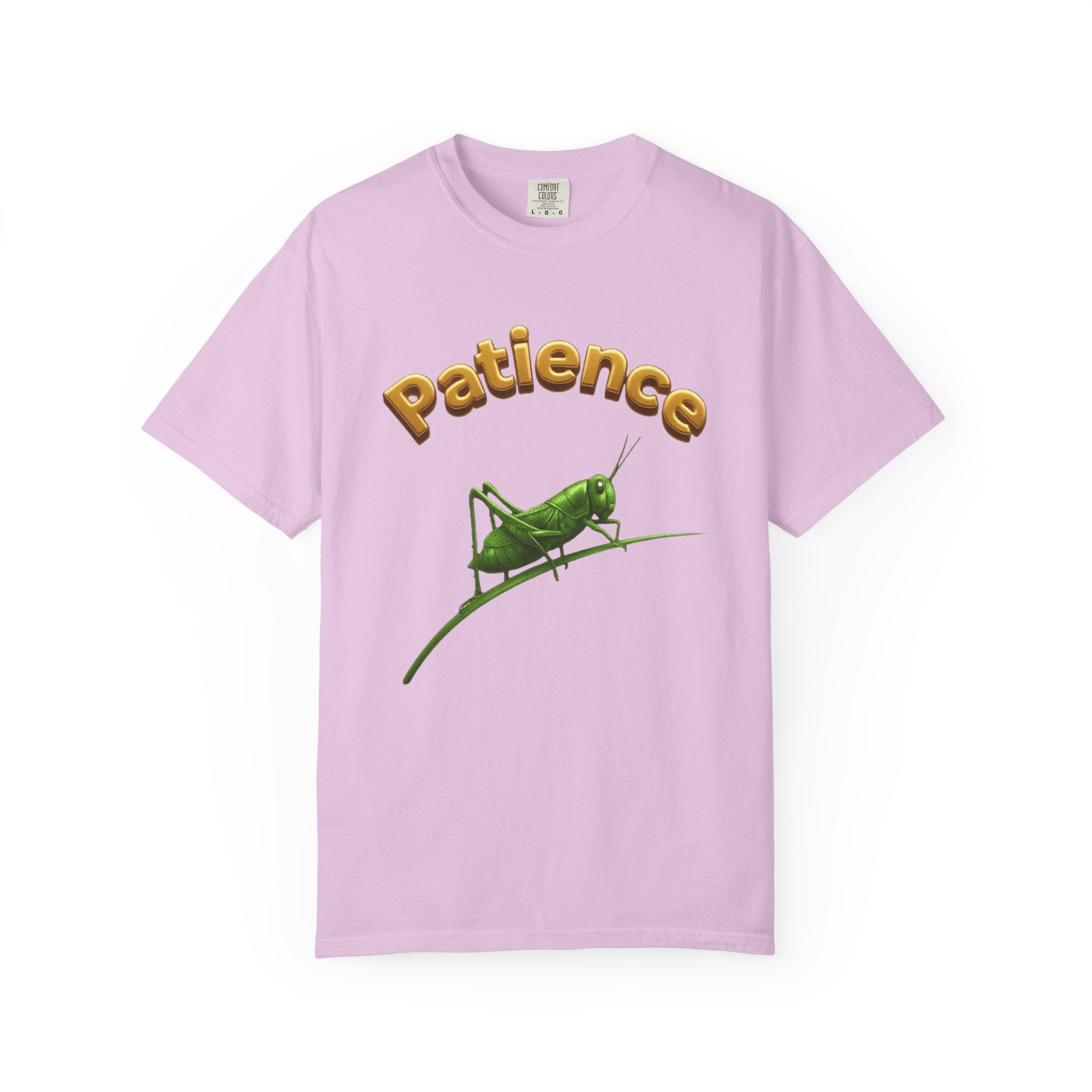 PRB Patience Grasshopper T-shirt | Green Grasshopper Illustration, Positive Quote by Printify