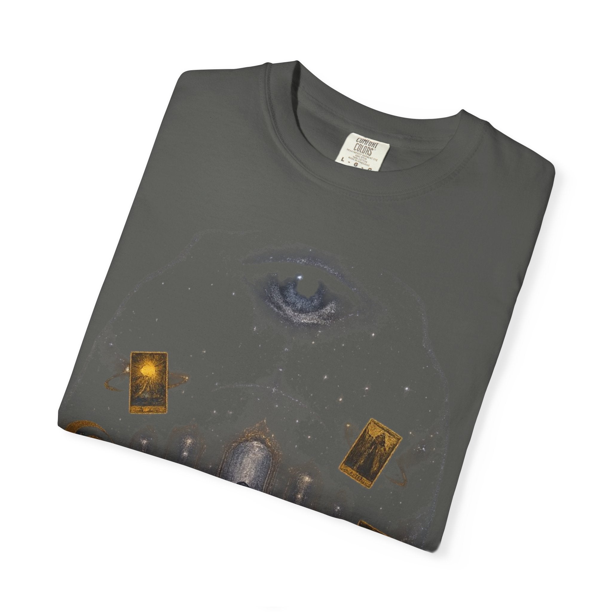 PRB Occult Tarot Skull T-Shirt — Mystic Eye & Shadow Figure Graphic by Power Runs Black