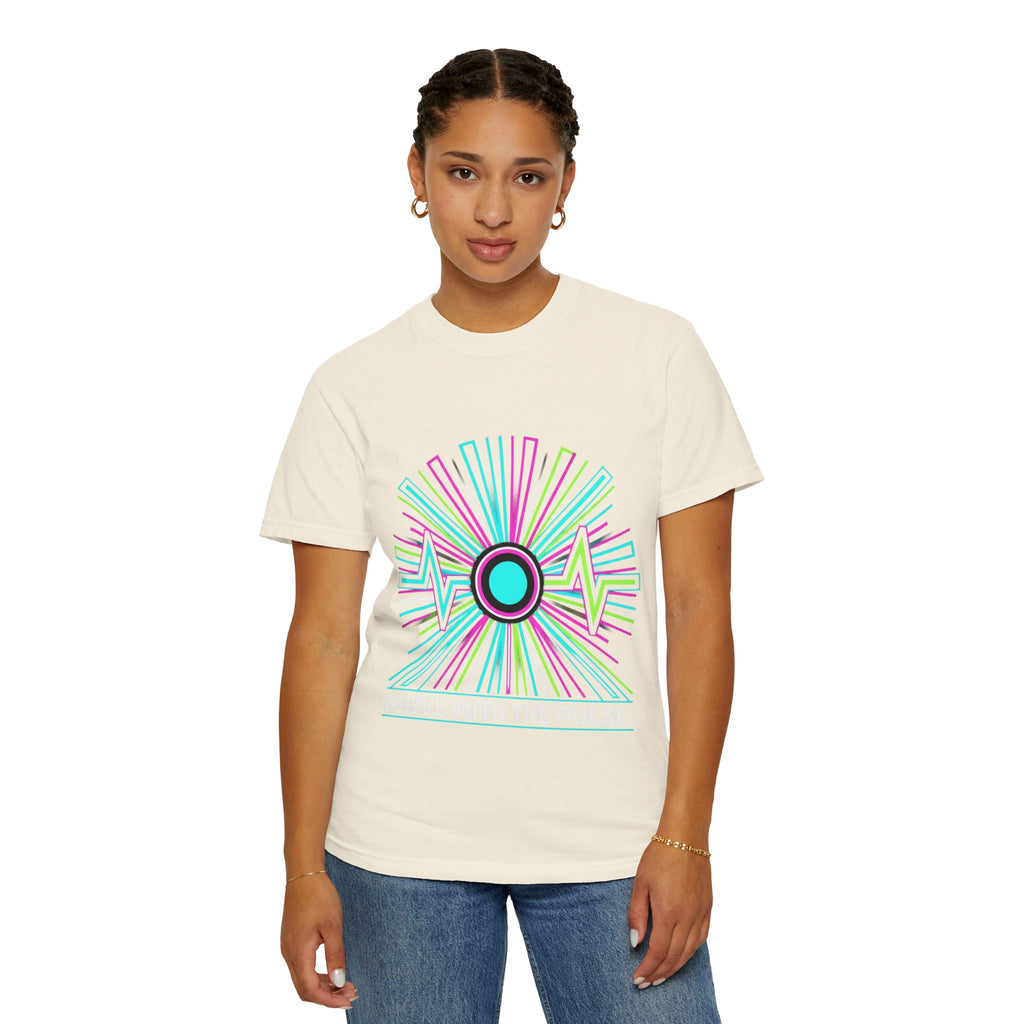 Power Runs Black PRB Electric "Move With Pulse" Graphic T-Shirt — Neon Sunburst Design by Power Runs Black