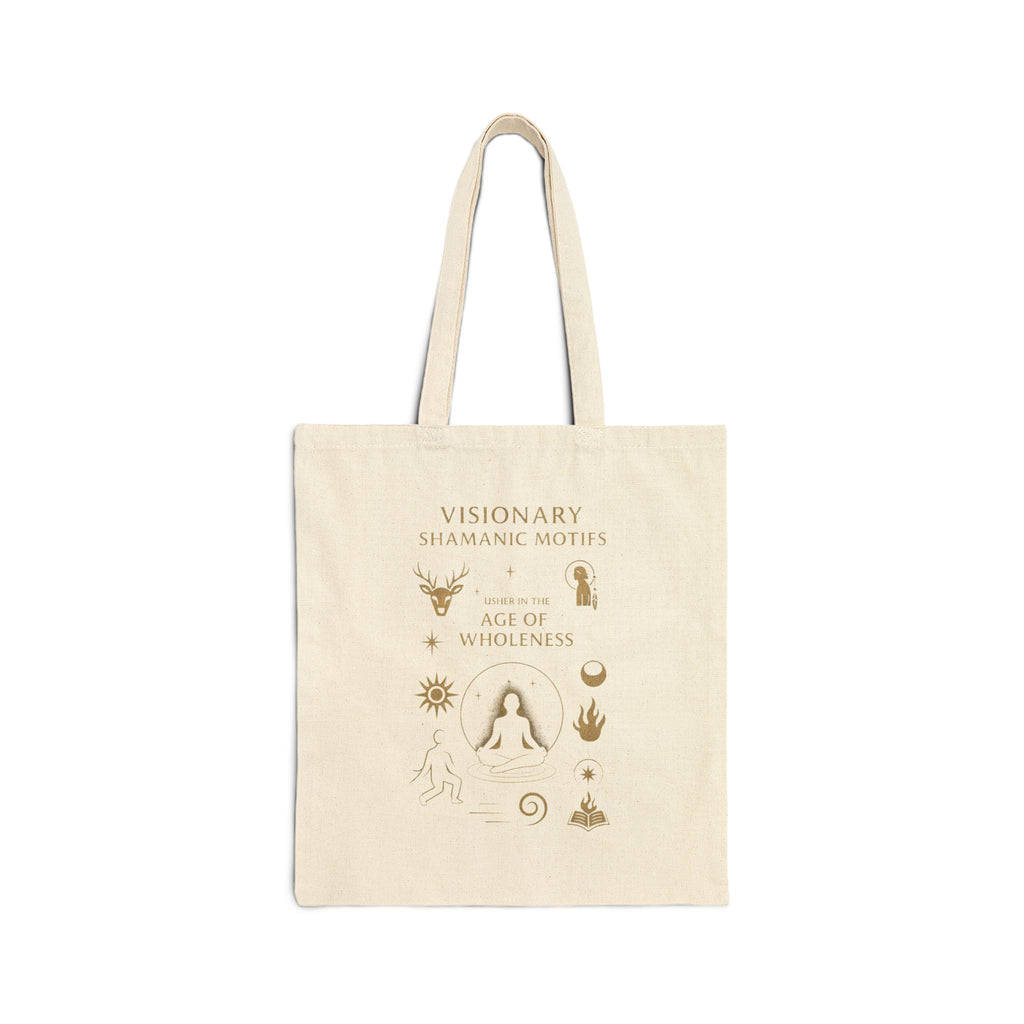 Visionary Shamanic Motifs Canvas Tote Bag — Spiritual Symbols Market Tote by Power Runs Black