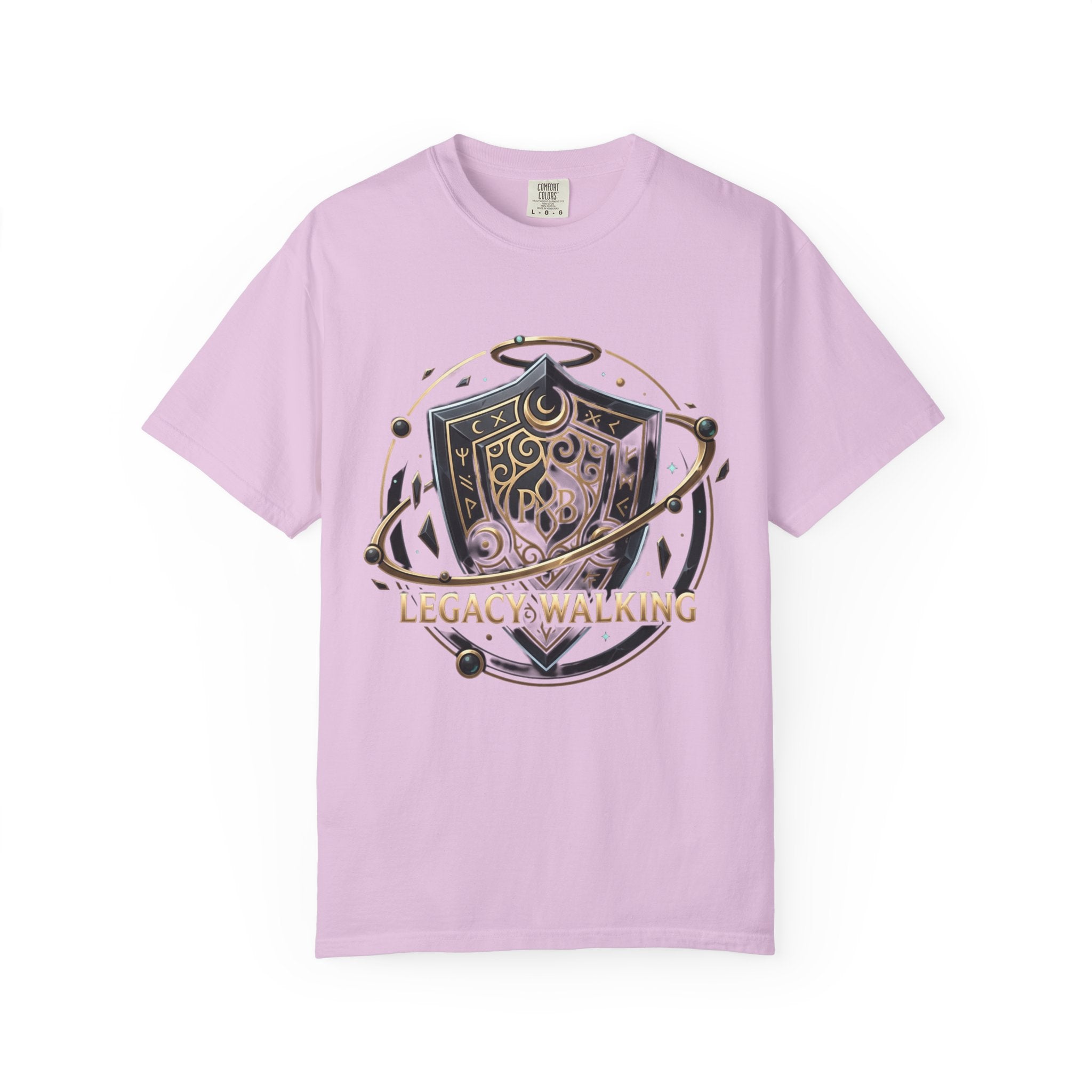 Legacy Walking Shield Graphic T-Shirt | Fantasy Crest Emblem Tee by Printify