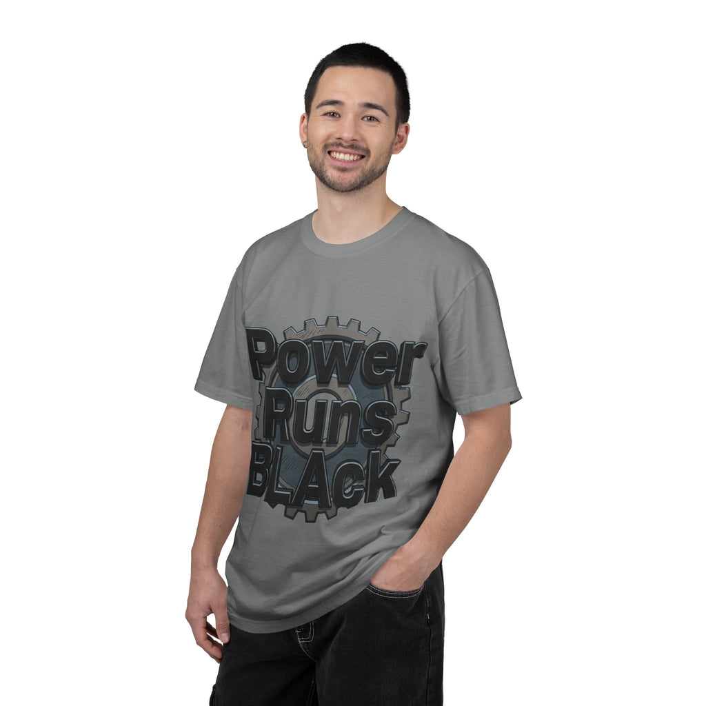 PRB Power Runs Black Gear Graphic Tee | Garment-Dyed Heavyweight Cotton by Power Runs Black