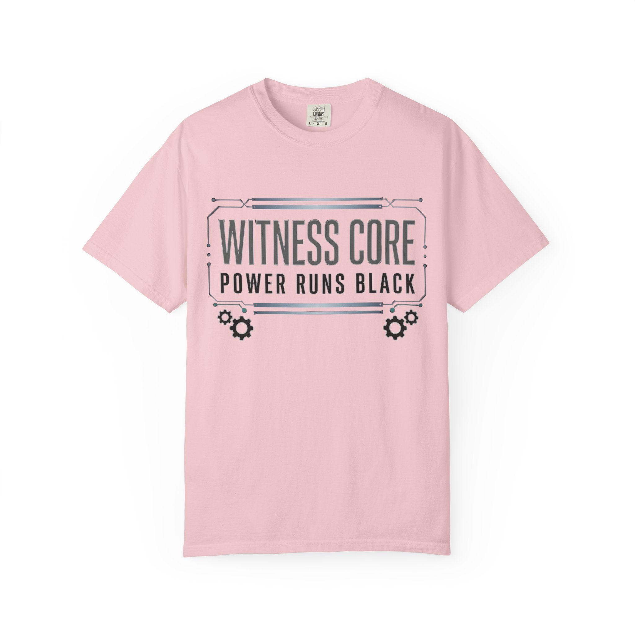 Printify PRB Witness Core Power Runs Black T-shirt | Tech Industrial Graphic Tee - T-Shirt