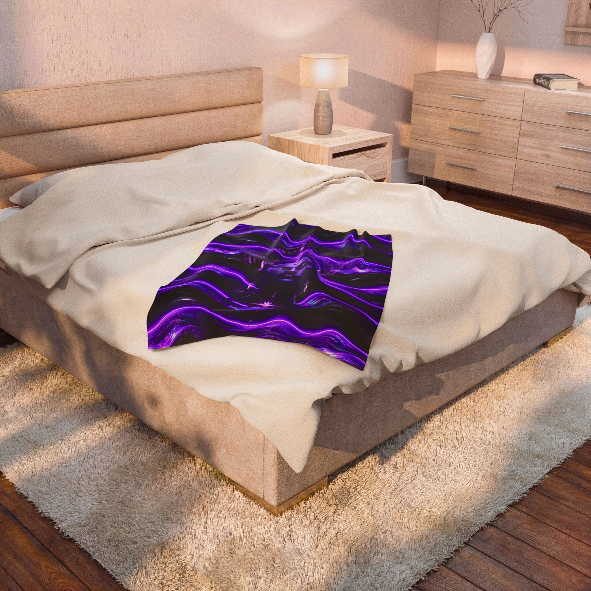 Power Runs Black Mystic Violet Aura Velveteen Plush Blanket by Power Runs Black