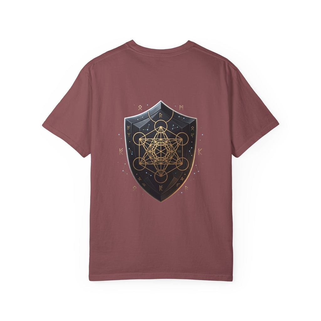 Power Runs Black Mystic Compass Disc T-Shirt — Geometric Gold & Black Emblem Tee by Printify