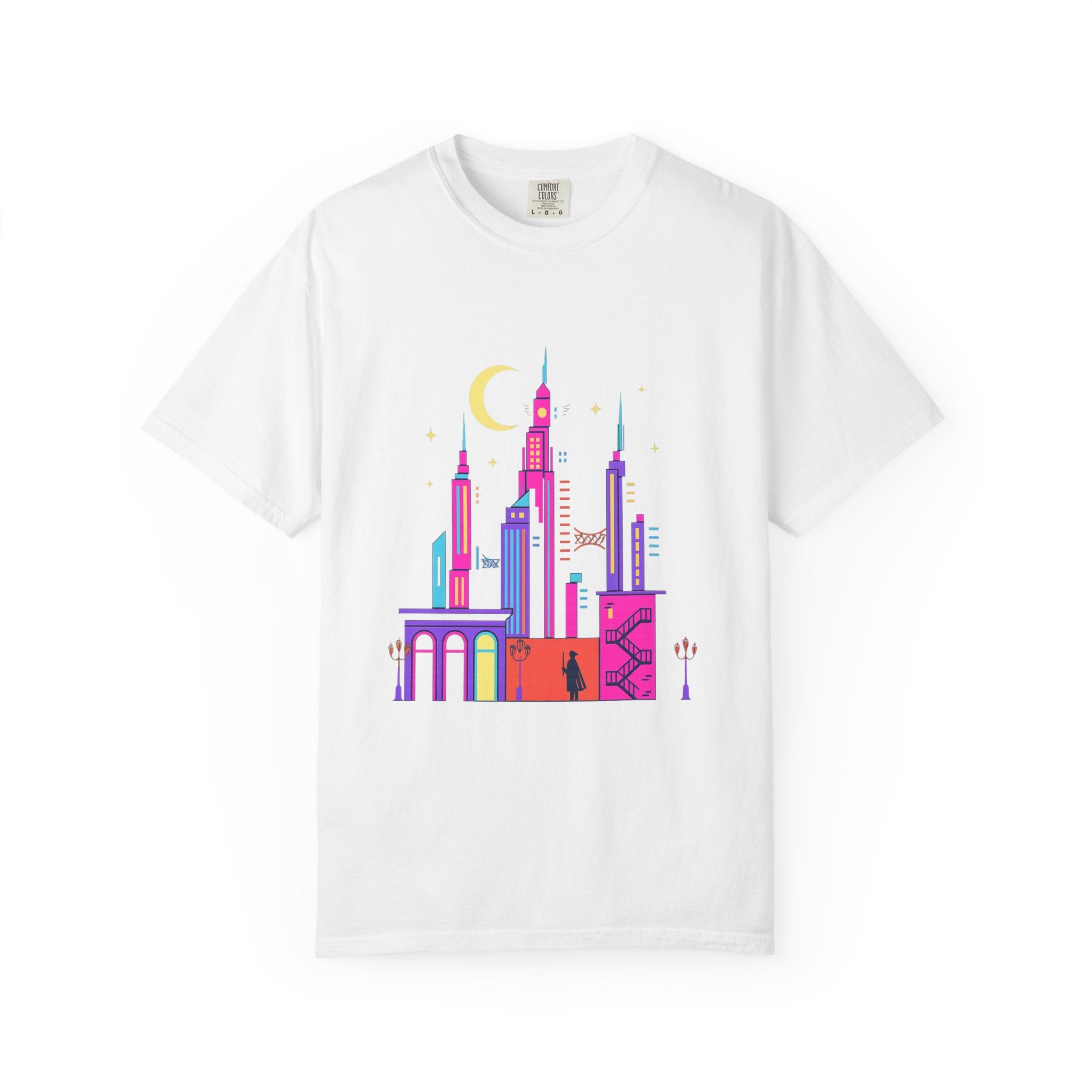 PRB Neon City Skyline T-shirt | Vibrant Urban Nightscape Tee by Power Runs Black