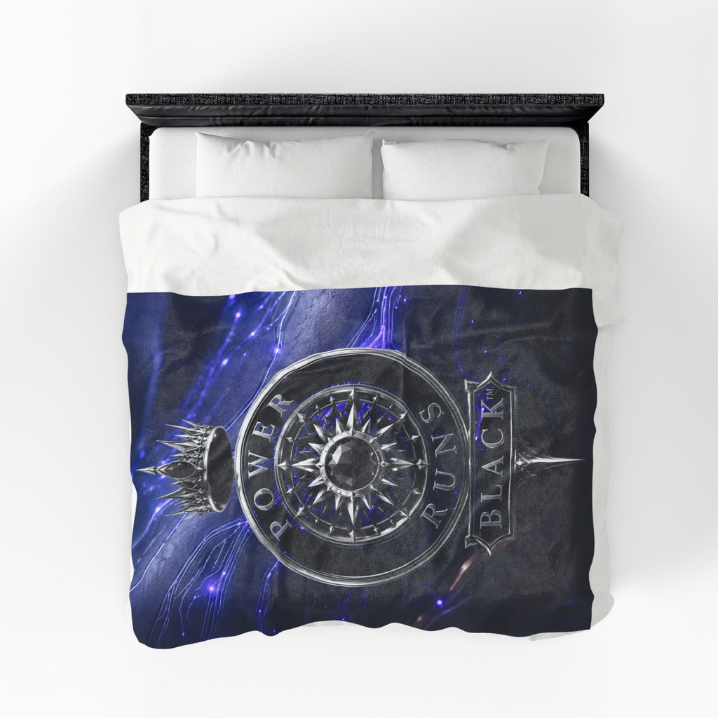 Power Runs Black Velveteen Plush Blanket – Galactic Crown Emblem by Power Runs Black