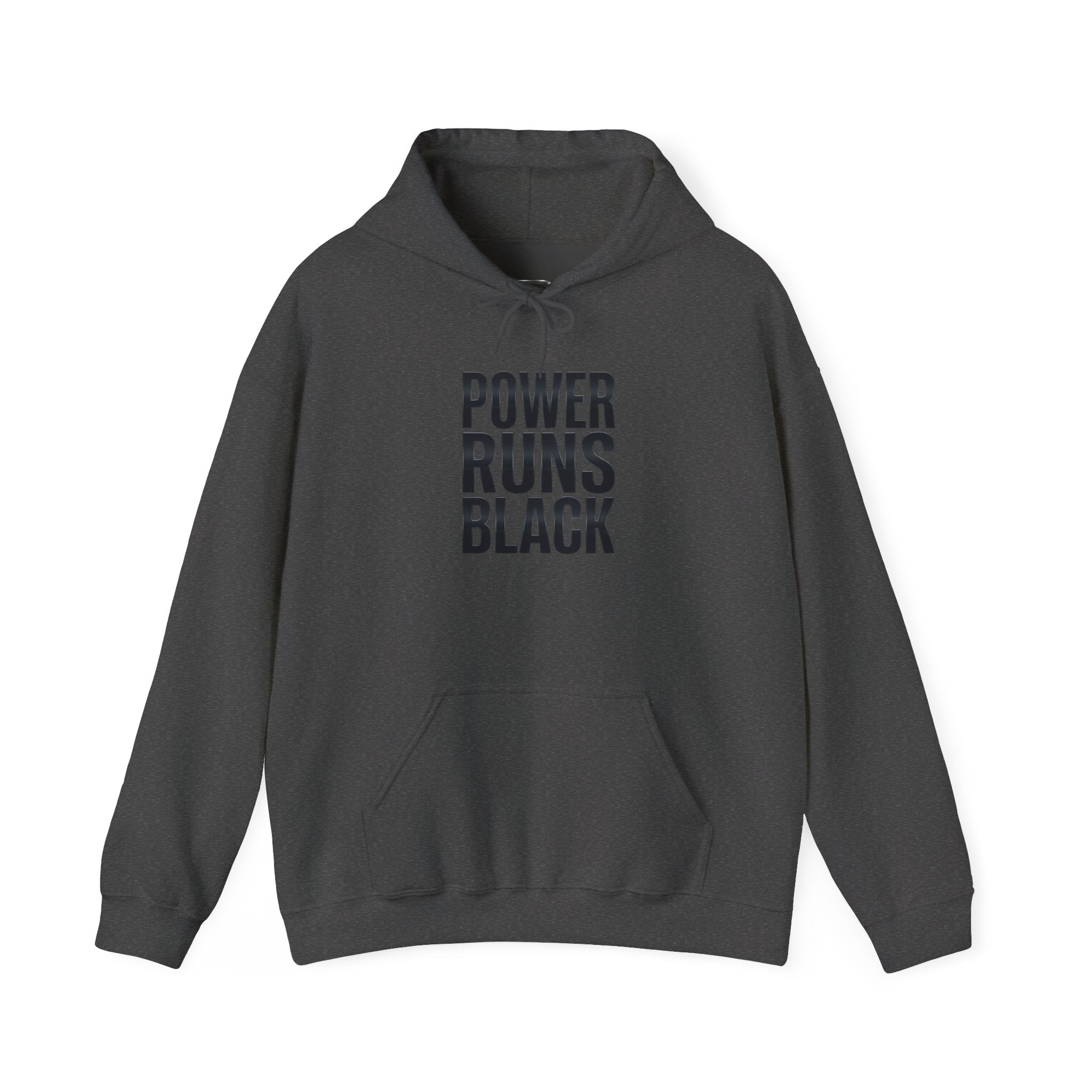 Power Runs Black Hoodie — Bold Graphic Athletic Streetwear by Printify