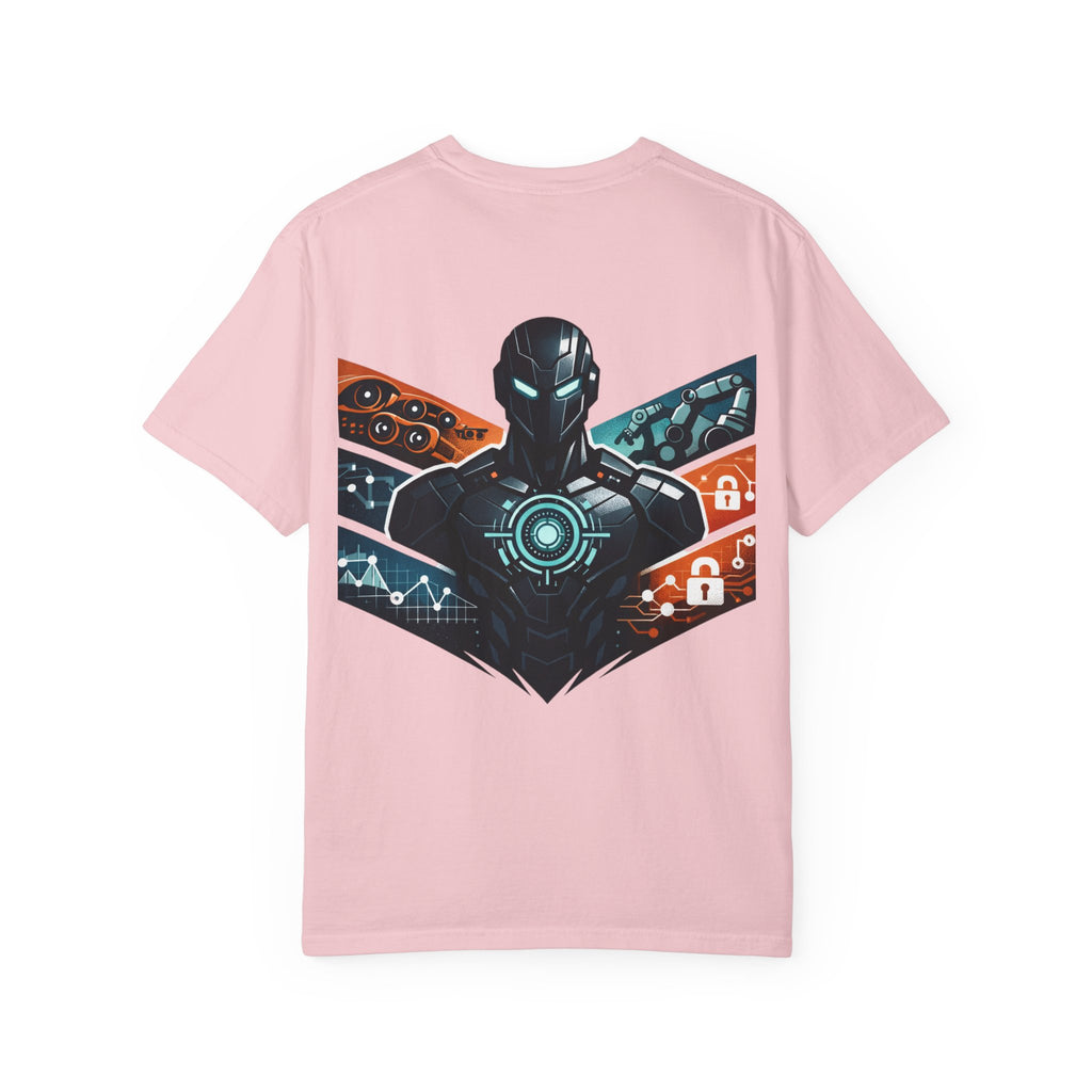 Power Runs Black Cyberframe Unit T-Shirt — Futuristic Tech Armor Graphic Tee by Power Runs Black