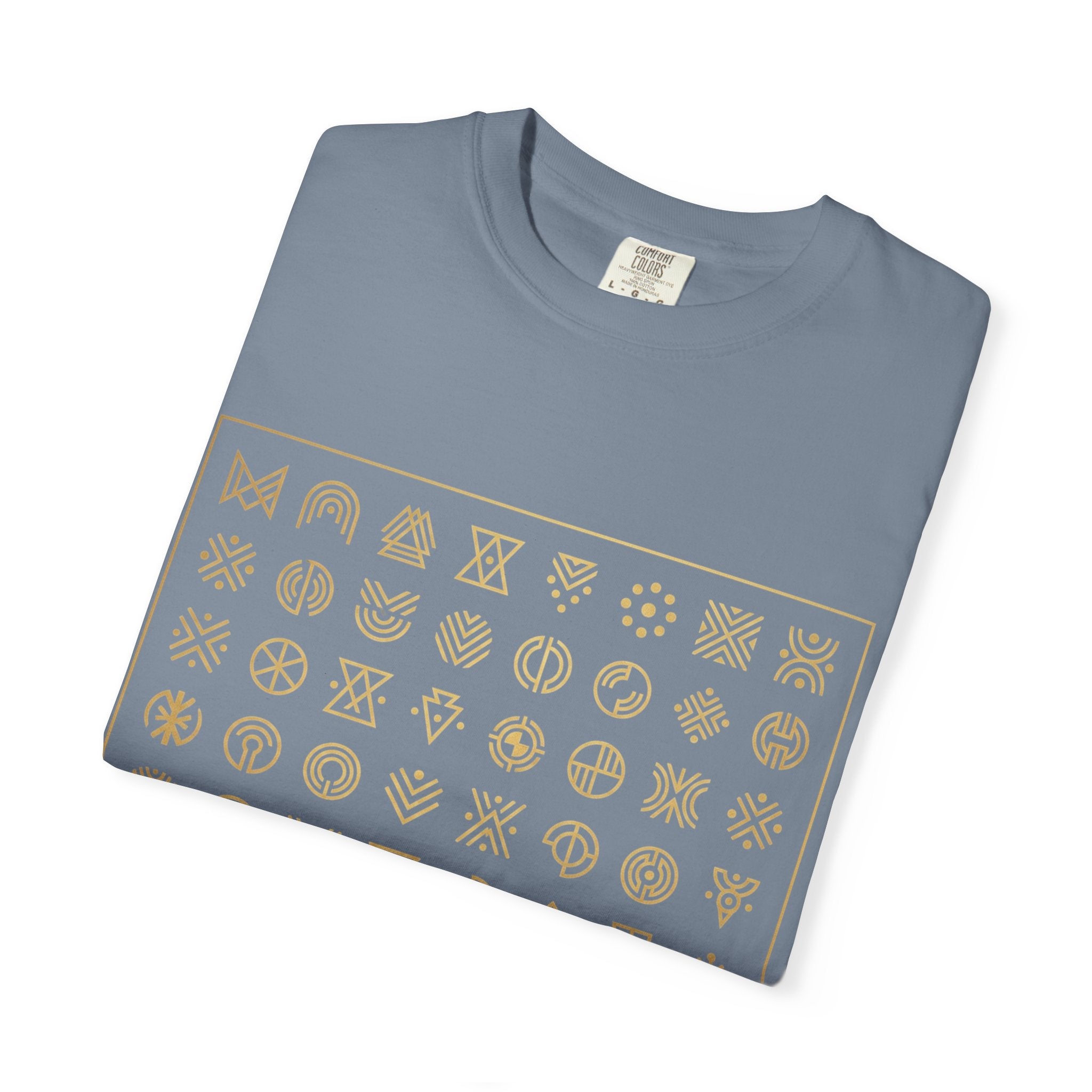 Power Runs Black PRB Symbol Grid T-Shirt — Minimal Gold Icon Graphic Tee by Printify