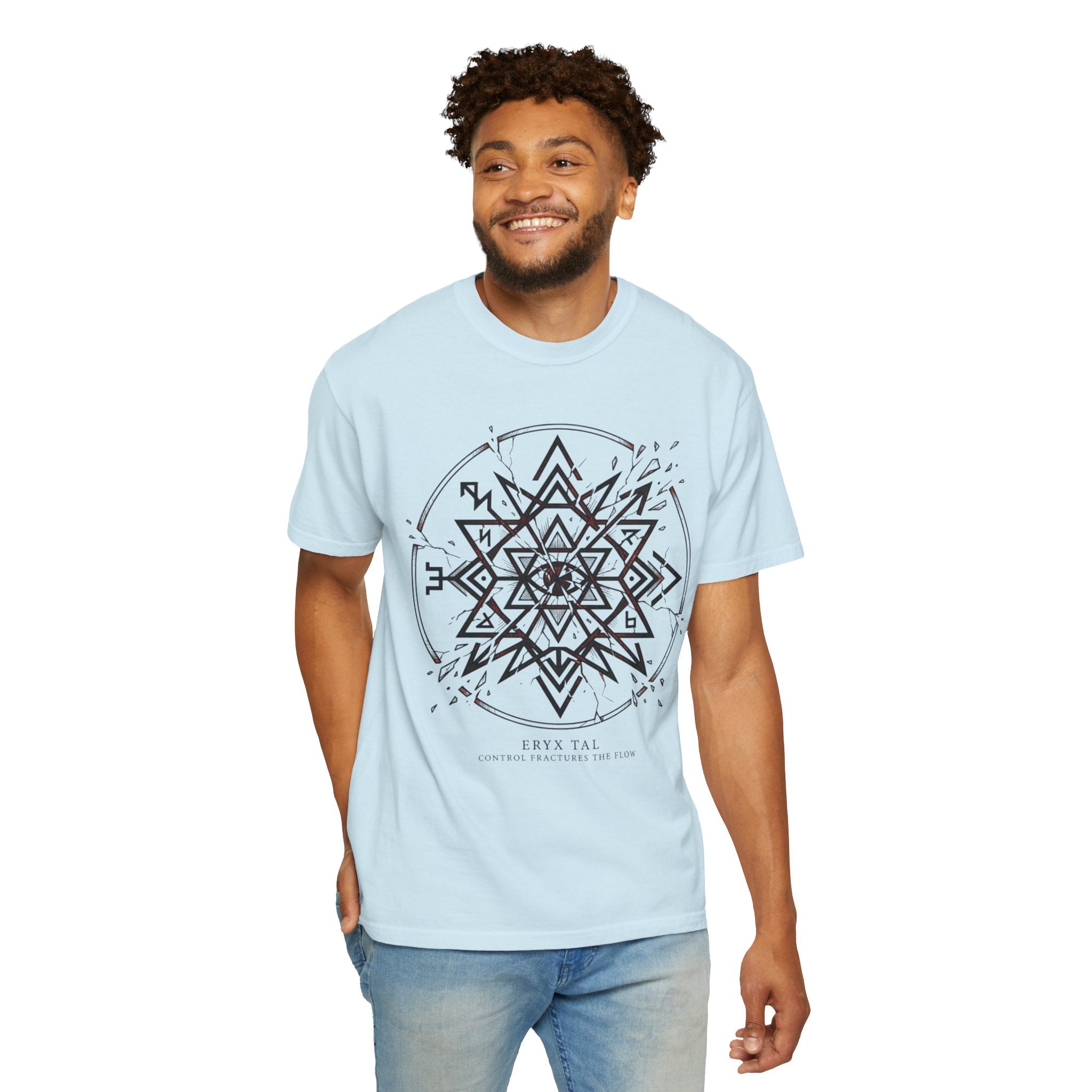 Power Runs Black PRB Eryx Tal Geometric Mandala T-Shirt — Symmetric Star Graphic Tee by Power Runs Black