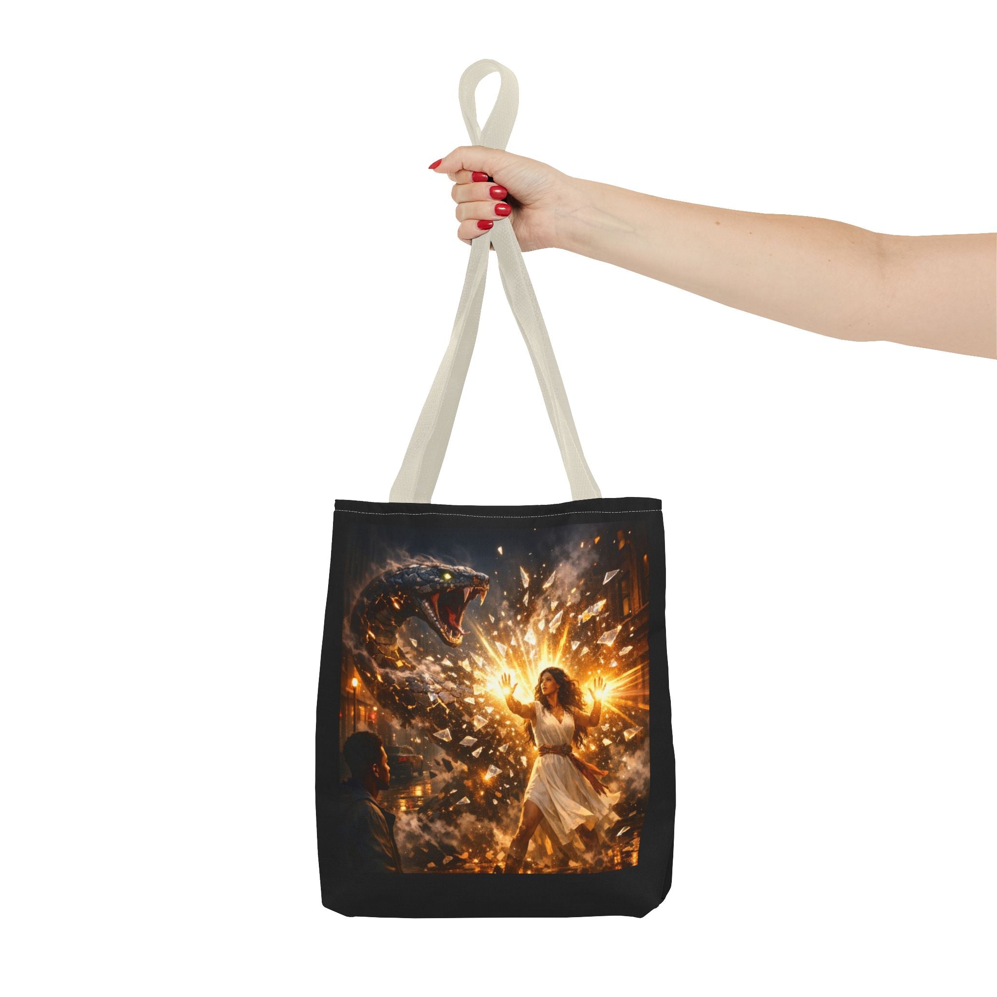 PRB Raging Serpent Burst tote bag | Fantasy serpent explosion art by Printify