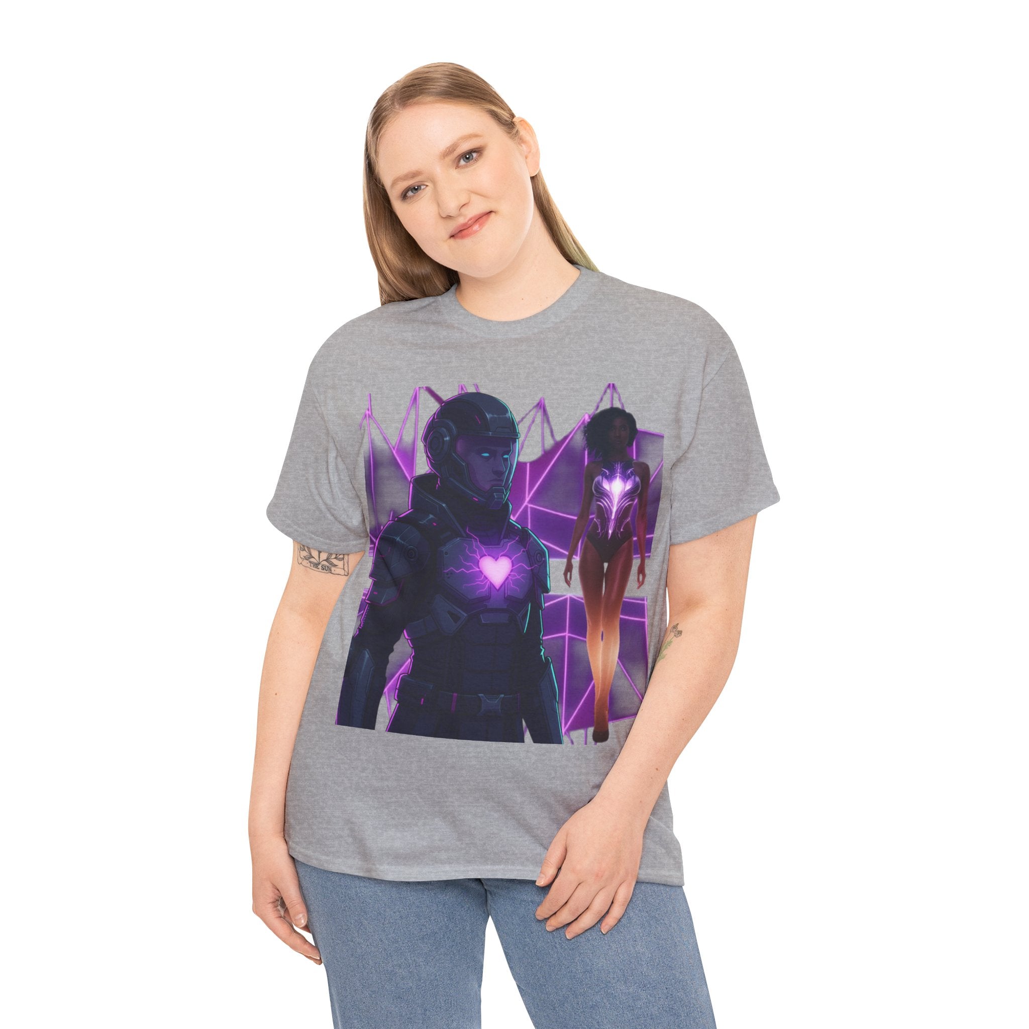Power Run Black PRB Pretty Rich Bitch The Collection Purple Heart Cyberpunk Knight T-Shirt | Futuristic Armor Sci‑Fi Tee by Printify