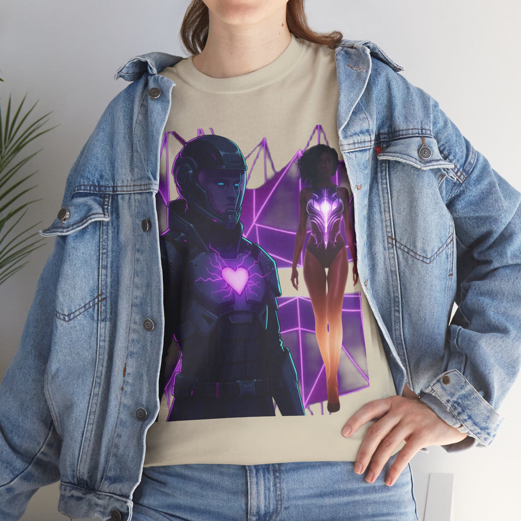 Power Run Black PRB Pretty Rich Bitch The Collection Purple Heart Cyberpunk Knight T-Shirt | Futuristic Armor Sci‑Fi Tee by Printify