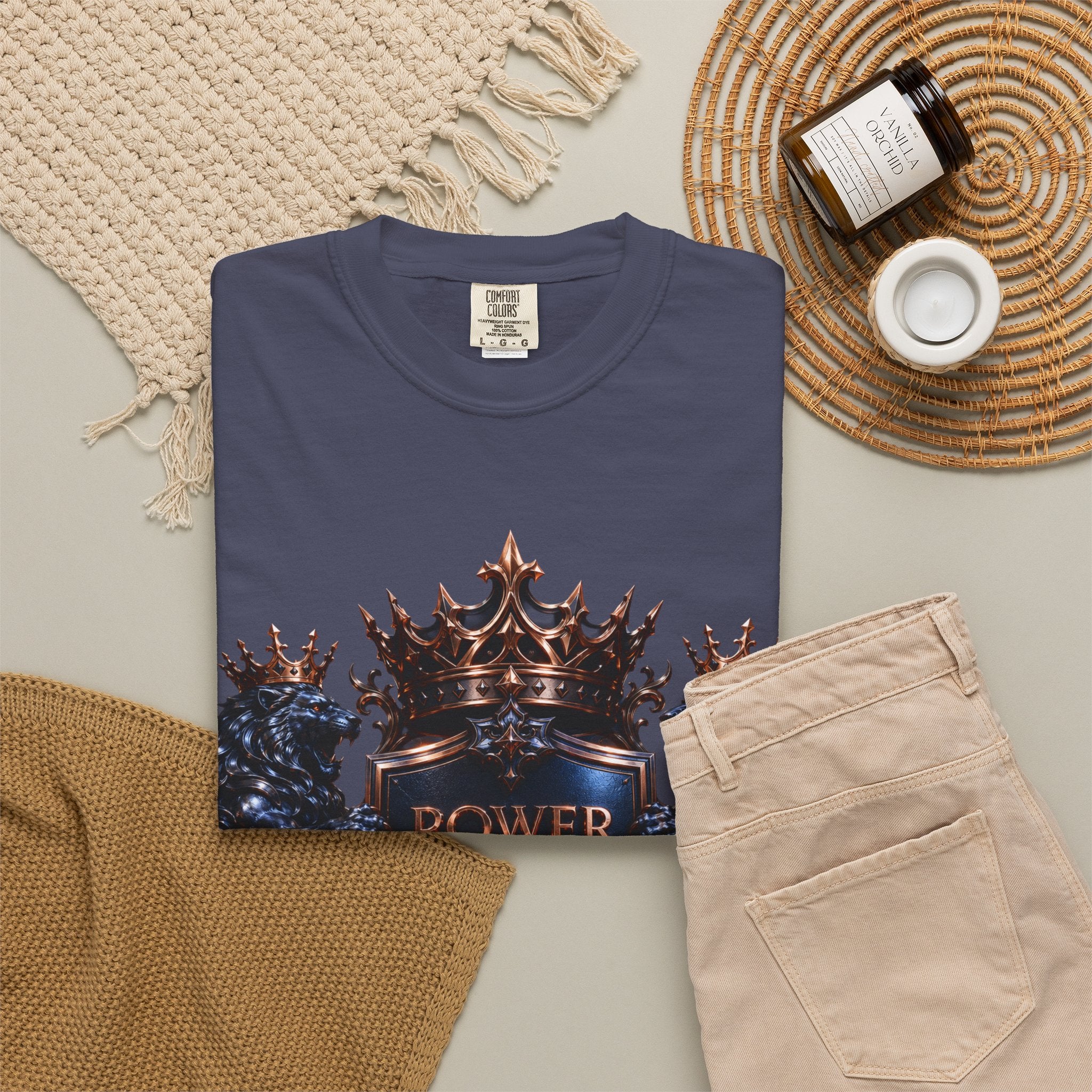 Power Runs Black Crest T-shirt | Heraldic Lion Shield Tee by Power Runs Black