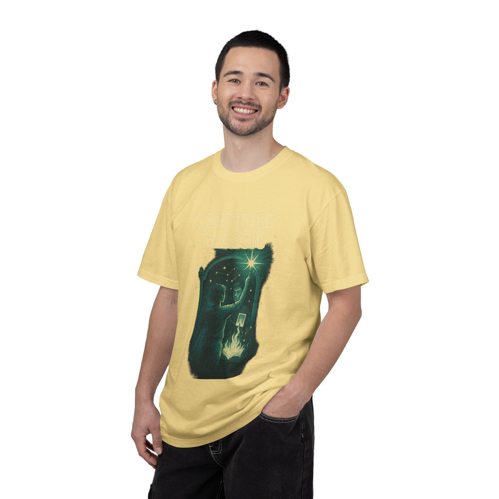 PRB Certified Classic illustration T-shirt | vintage camping, night sky, campfire by Power Runs Black