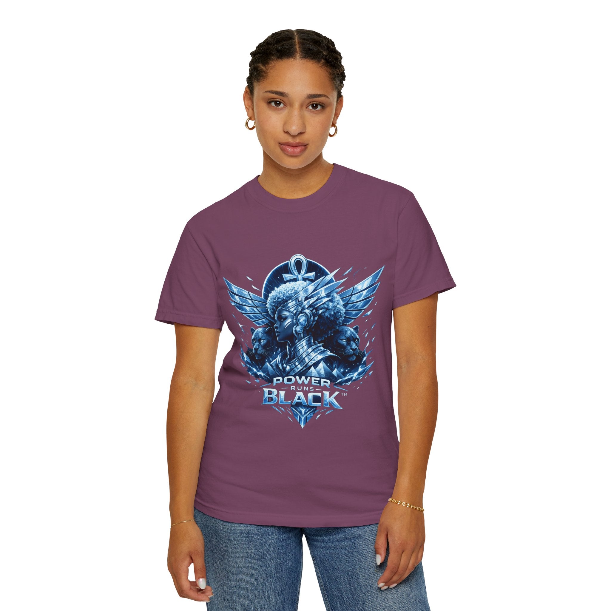 Power of Black Graphic T-Shirt — Egyptian Ankh Warrior Design by Power Runs Black