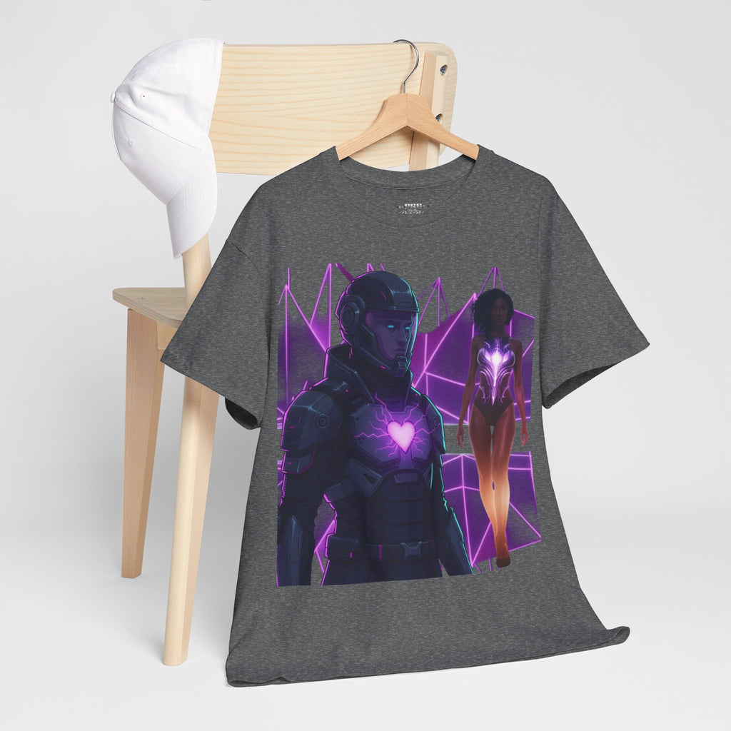 Power Run Black PRB Pretty Rich Bitch The Collection Purple Heart Cyberpunk Knight T-Shirt | Futuristic Armor Sci‑Fi Tee by Printify