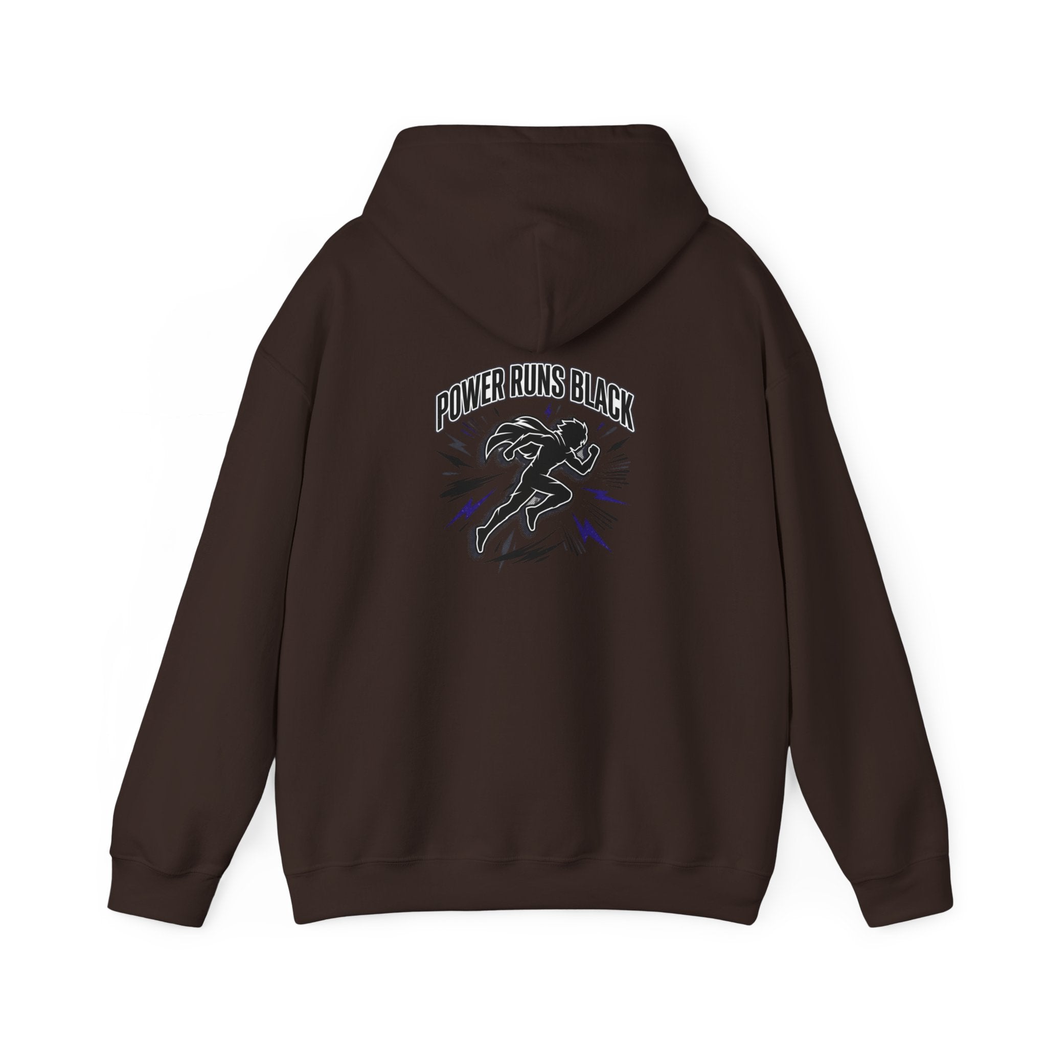 Power Runs Black Hoodie — Bold Graphic Athletic Streetwear by Printify