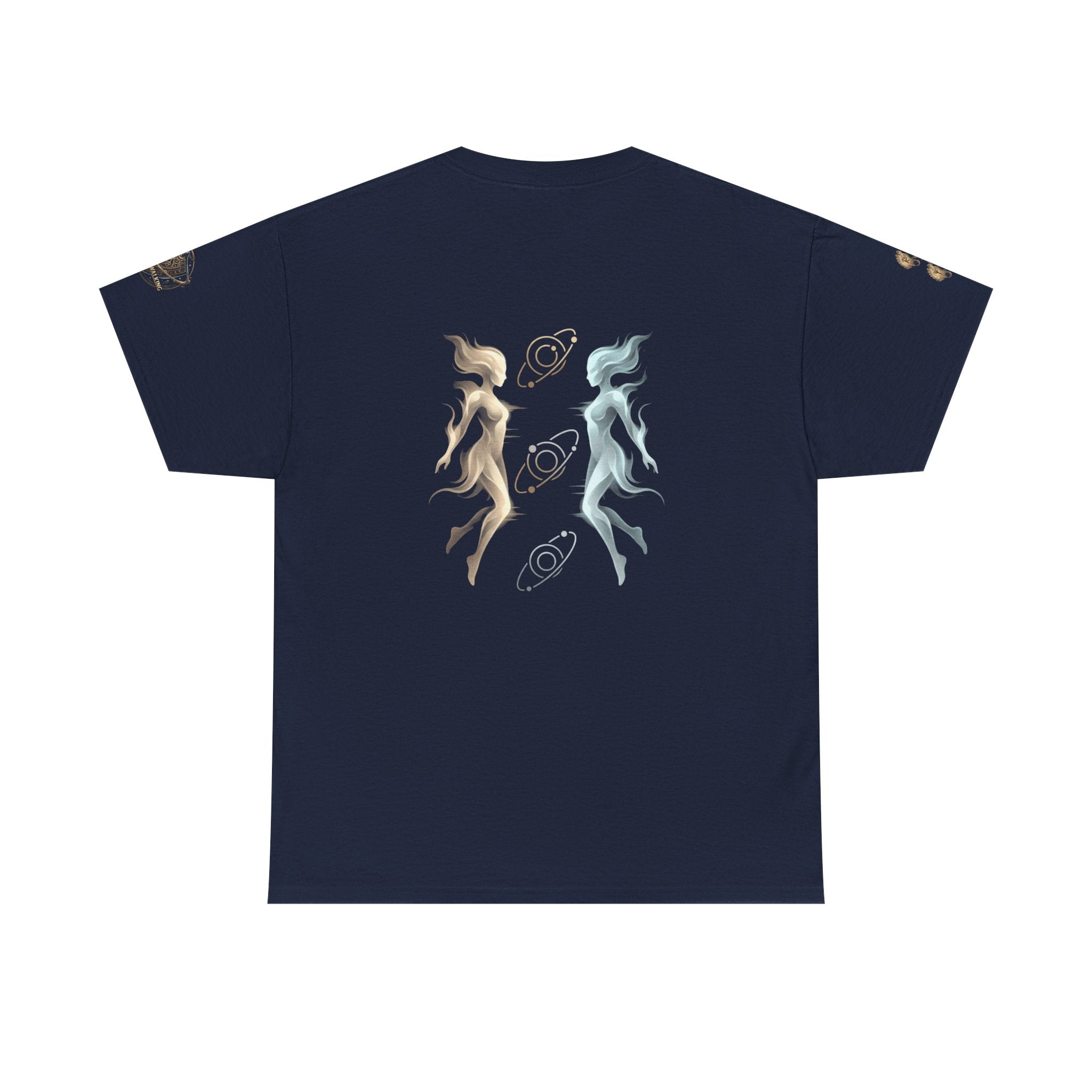 Power Runs Black Gemini Spirit Tee — Twin Sun & Moon Celestial Graphic T-Shirt by Printify