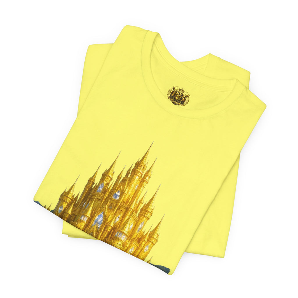 PRB Golden Fantasy Castle Tee | Magical Kingdom Illustration, Fairytale Scene by Power Runs Black