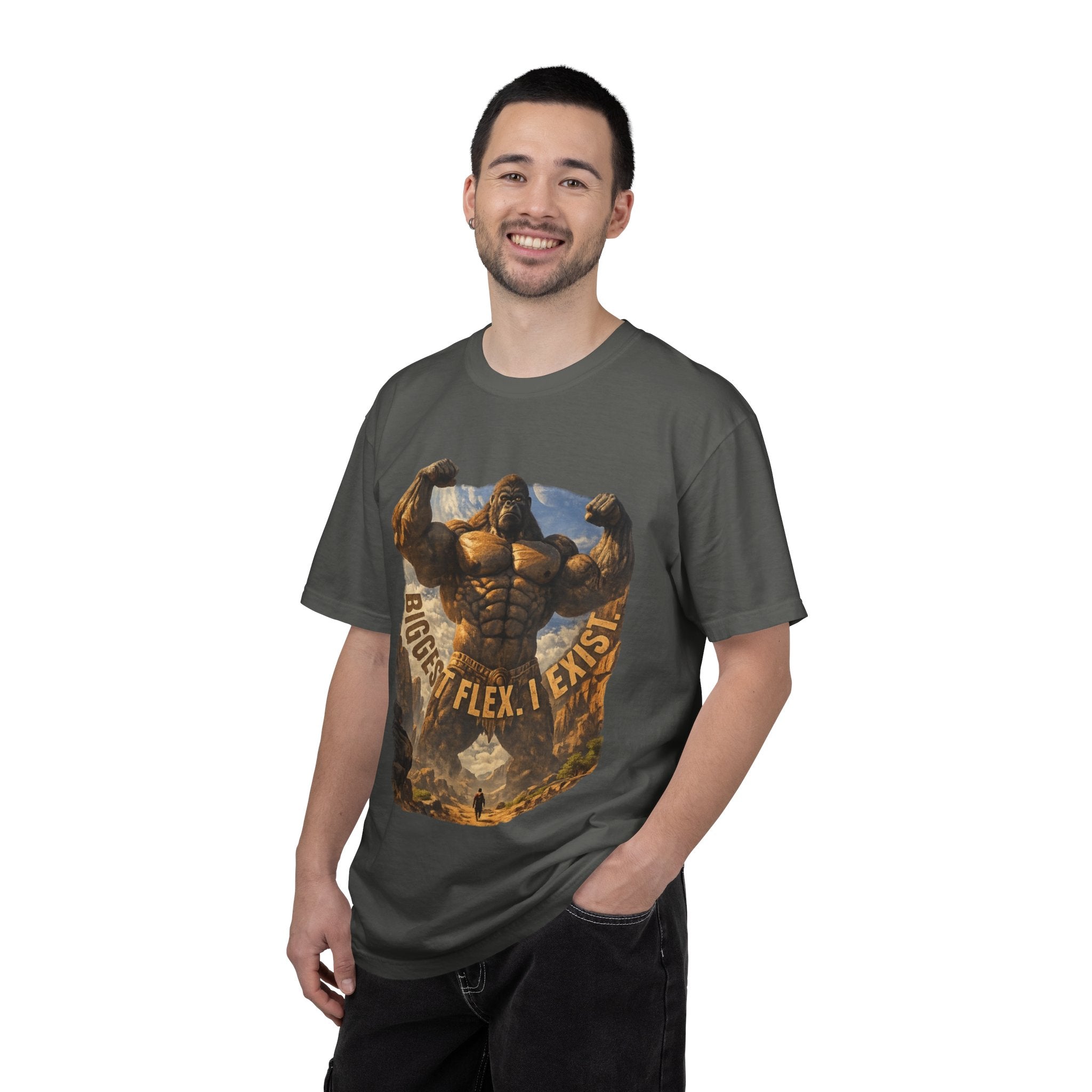 Power Runs Black PRB Biggest Flex I Exist T-Shirt — Funny Muscle Gorilla Graphic Tee by Printify