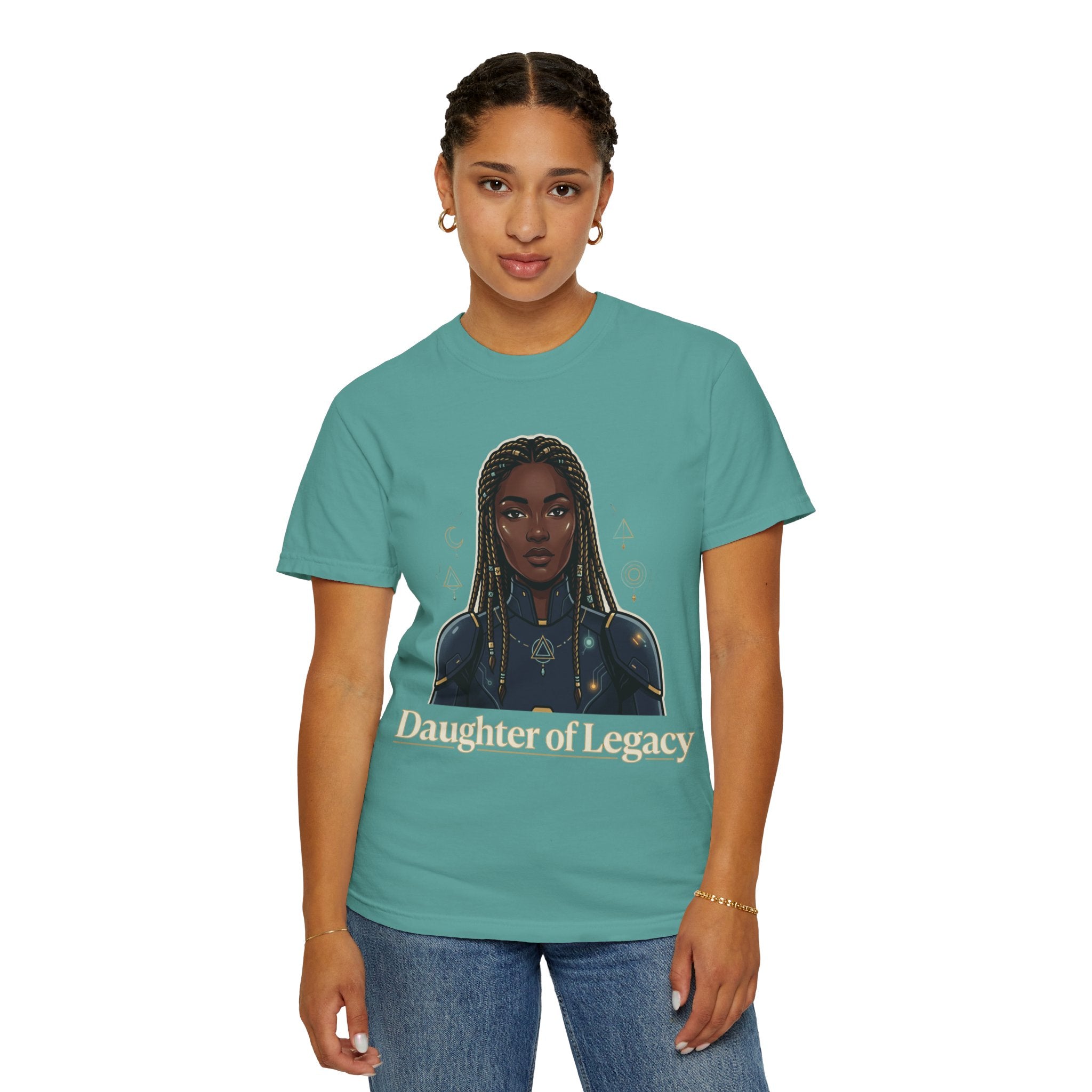 Power Runs Black Daughter of Legacy Graphic T-Shirt | Black Girl Magic Portrait Tee by Printify