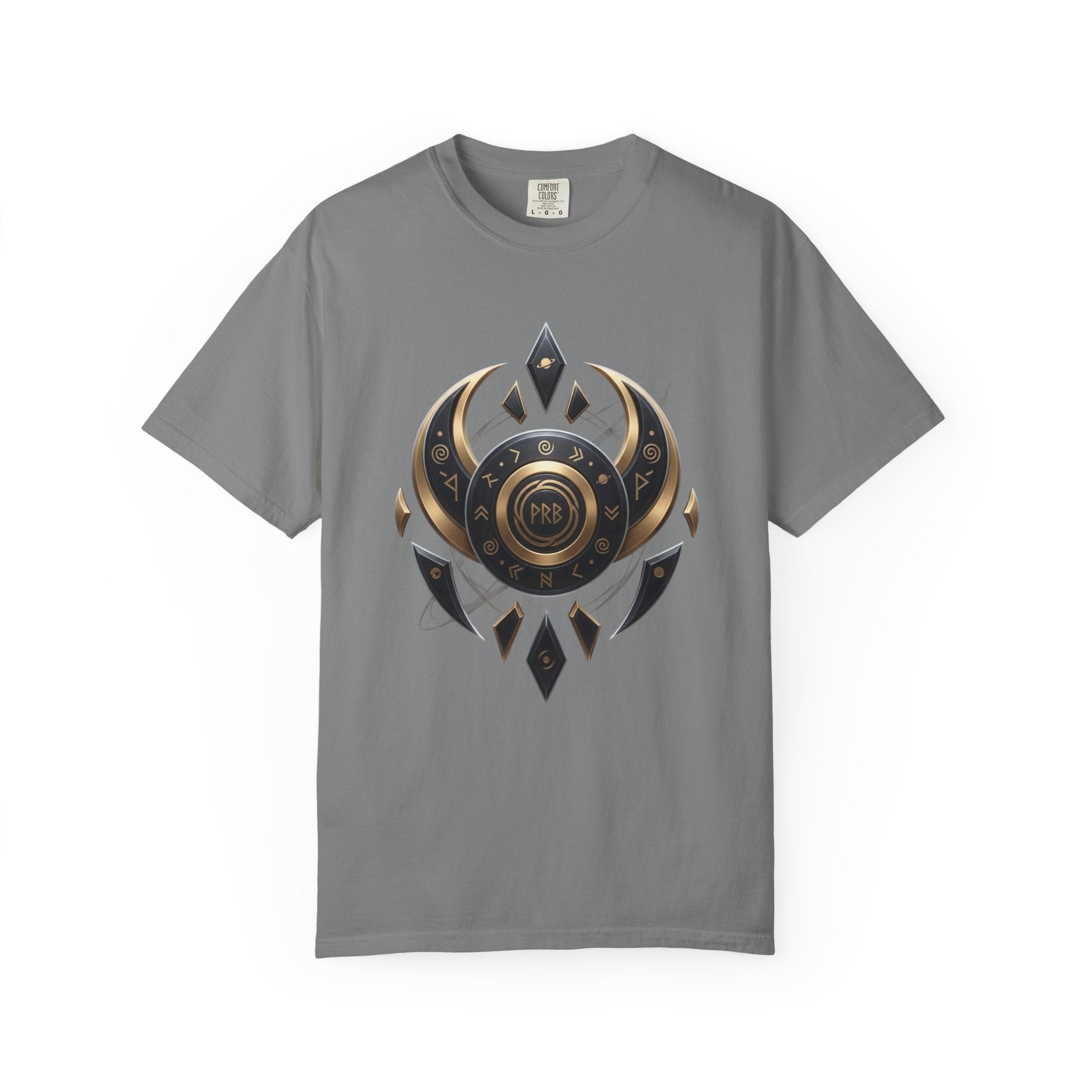 Power Runs Black Mystic Compass Disc T-Shirt — Geometric Gold & Black Emblem Tee by Printify
