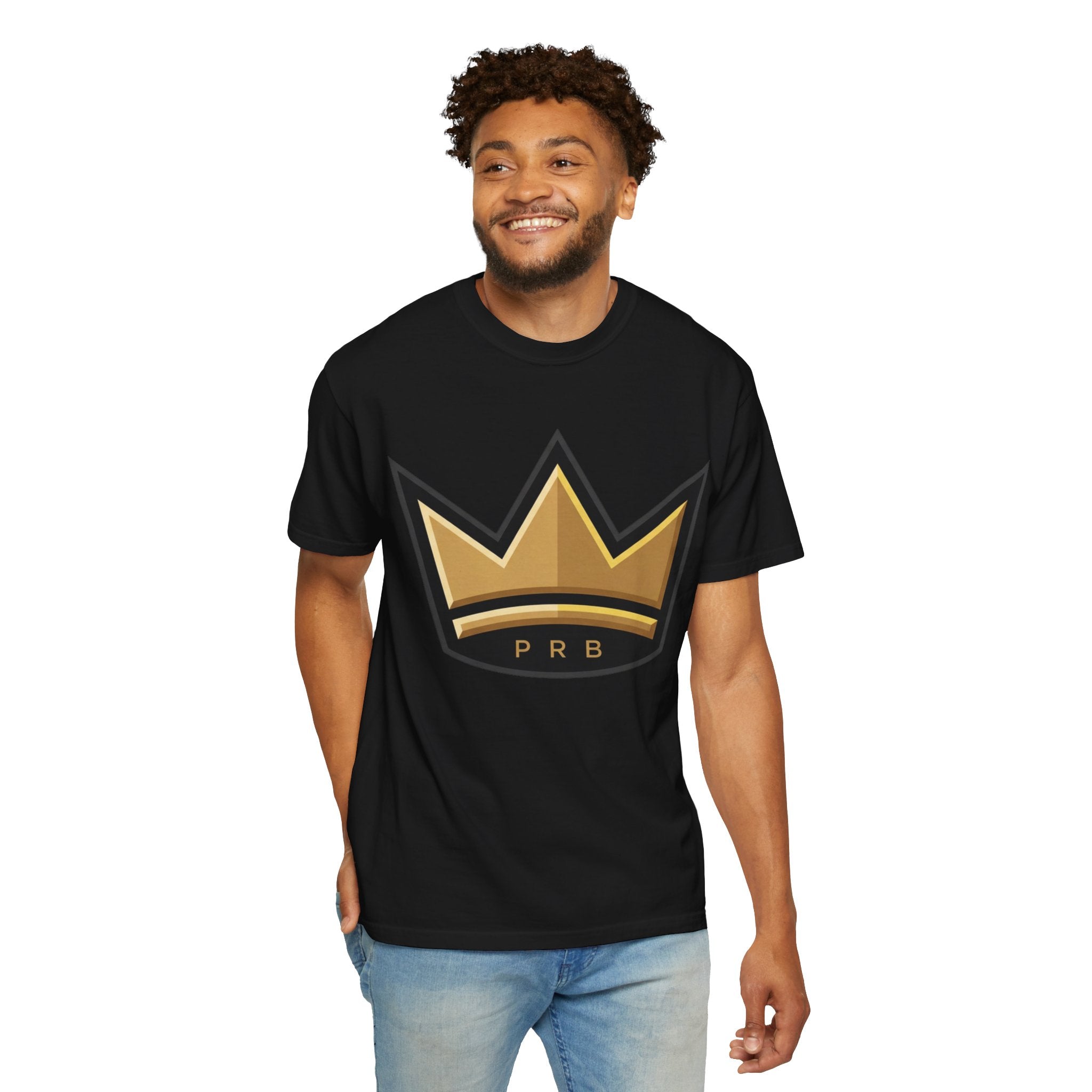 PRB Crown & Cosmos Graphic T-Shirt | Gold Royal Crest & Celestial Back by Printify