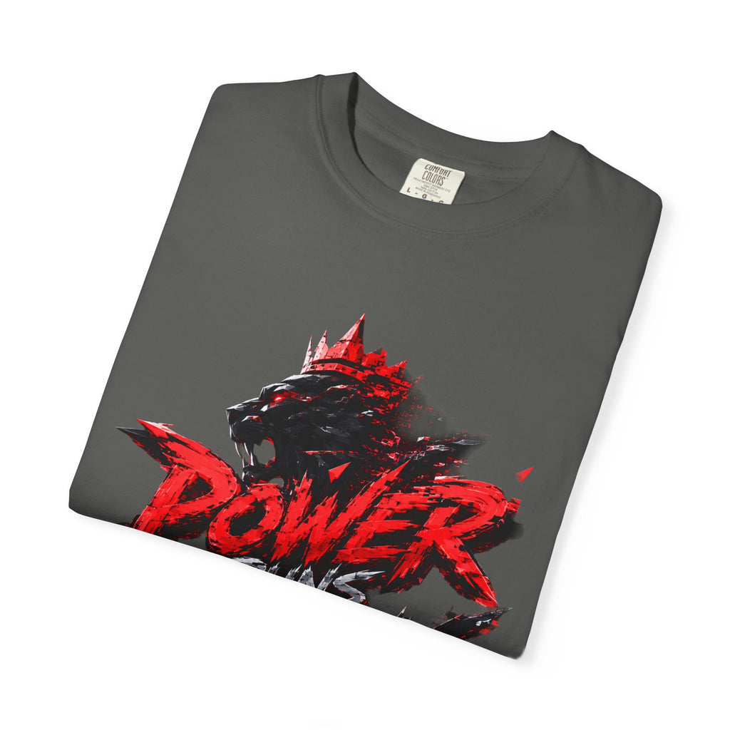 Power Runs Black T-shirt | Wolf Silhouette, Red Black Graphic Tee by Power Runs Black