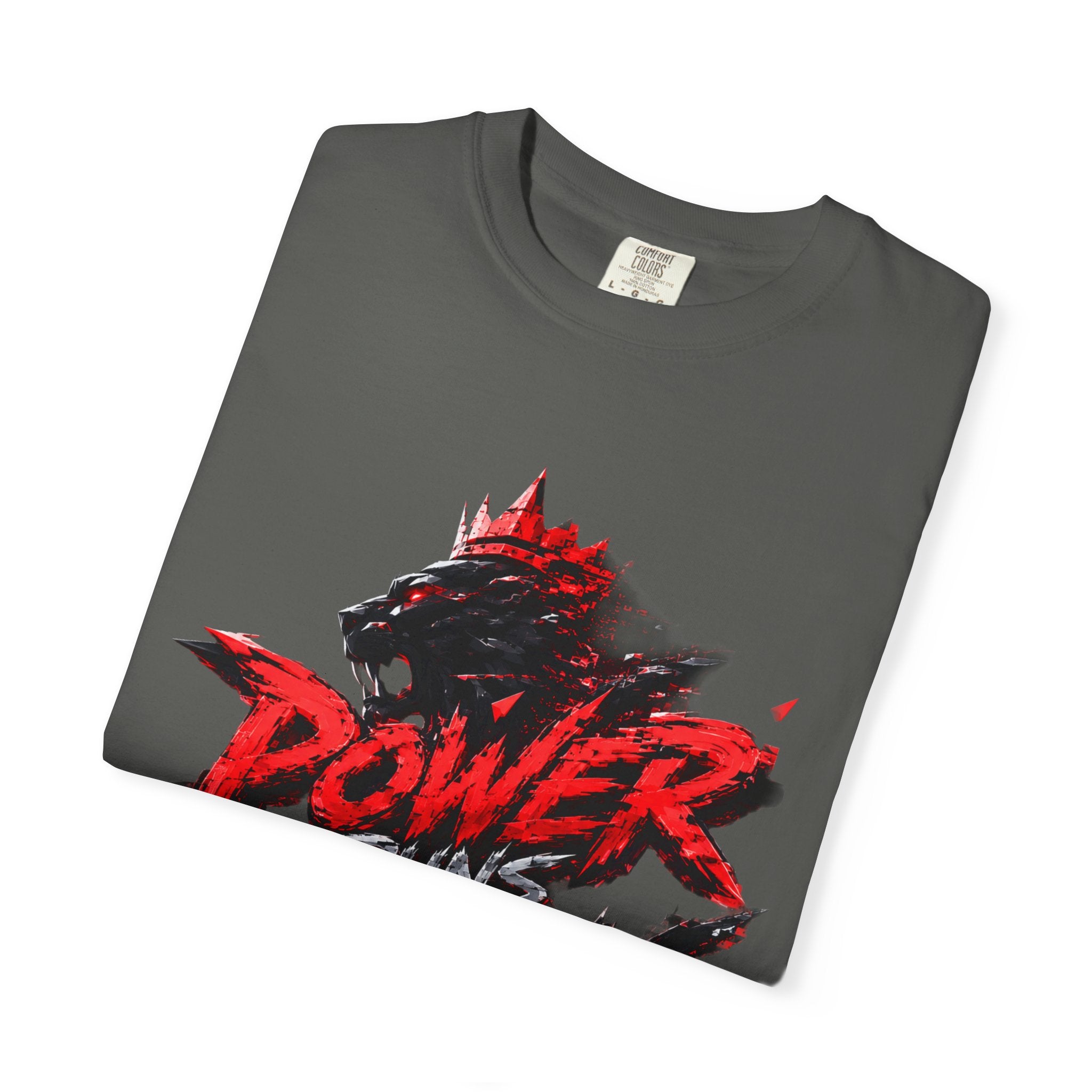 Power Runs Black T-shirt | Wolf Silhouette, Red Black Graphic Tee by Power Runs Black