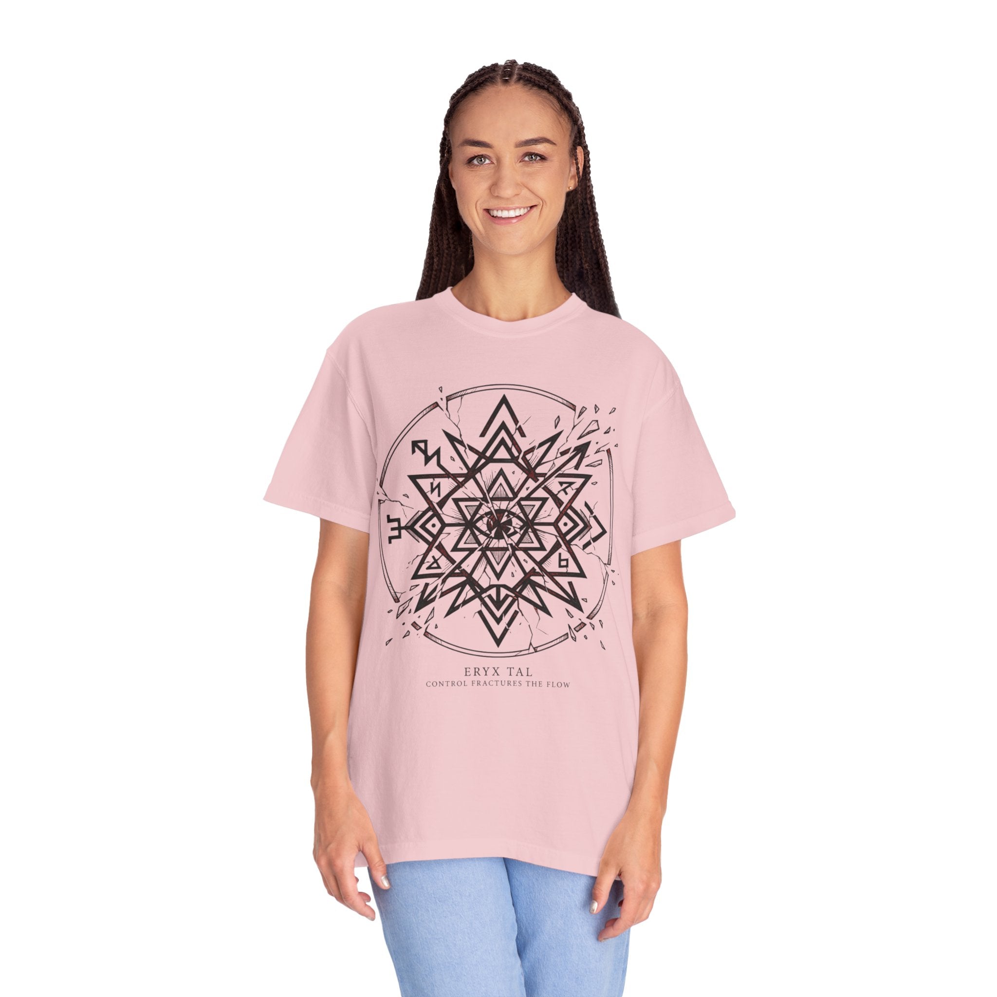 Power Runs Black PRB Eryx Tal Geometric Mandala T-Shirt — Symmetric Star Graphic Tee by Power Runs Black
