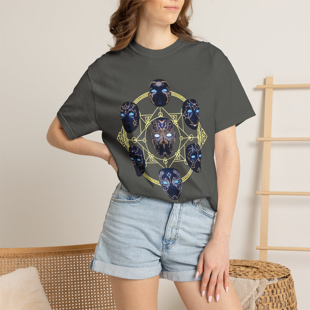 PRB Tribal Mask Circle Graphic Tee, Spiritual Afrocentric Art by Power Runs Black